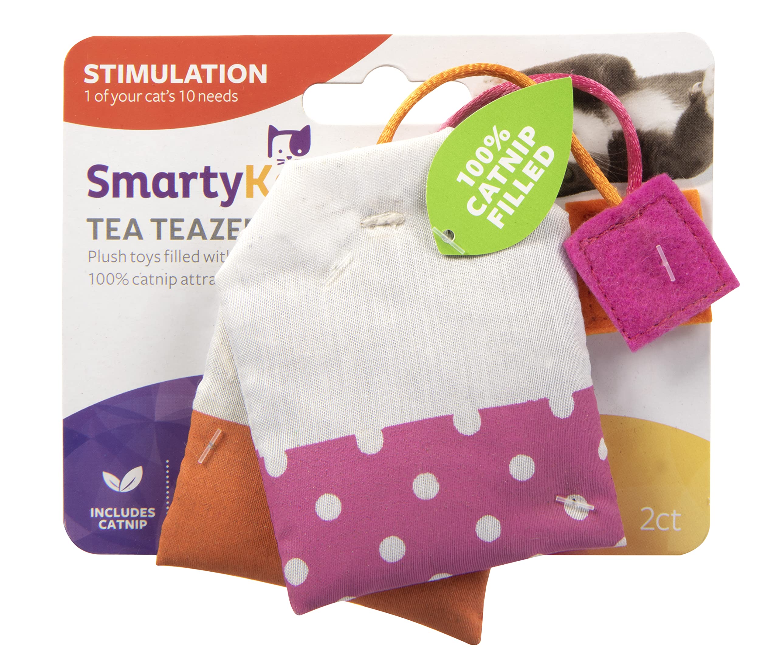 Smartykat (2 Count Tea Teazers Catnip Cat Toys - Pink/Orange, 2 Count