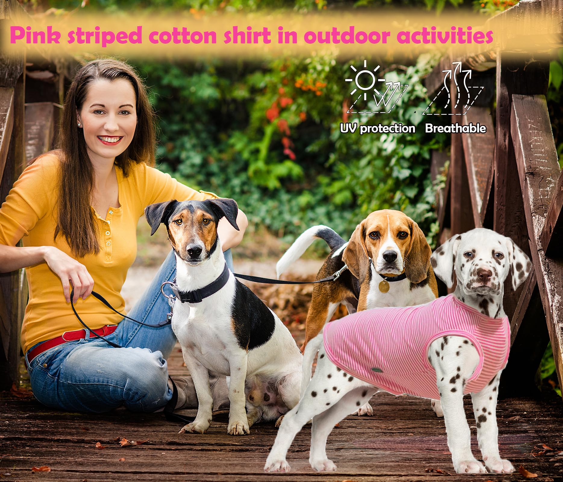 Sychien Dog Shirt,Combed Cotton T-Shirts,Soft Cool Boy Girl Tee For Medium Dogs French Bulldog,Pink Rose Striped M