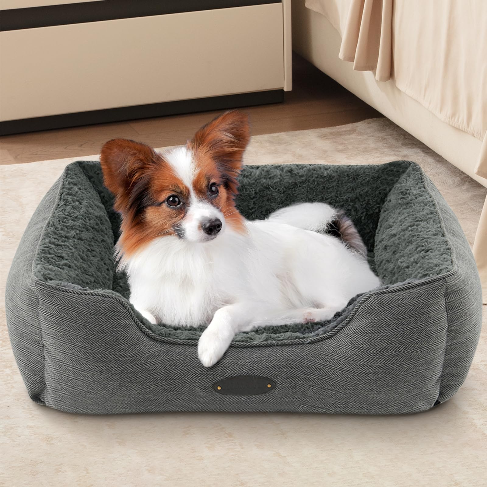 Debang Home Extra Small Dog & Cat Bed - Deluxe Plush, Comfy & Durable, Washable Rectangular, Non-Slip Bottom, Size 19''X16'' Gra