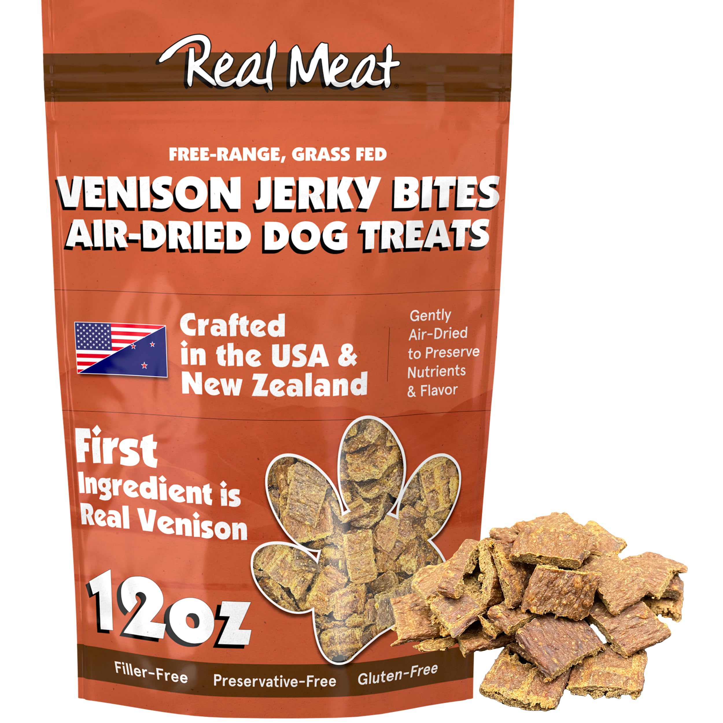 Real Meat Dog Treats - 12oz Bag of Bite-Sized Air-Dried Venison Jerky for Dogs - Grain-Free Jerky Dog Treats Made up of 95% Huma