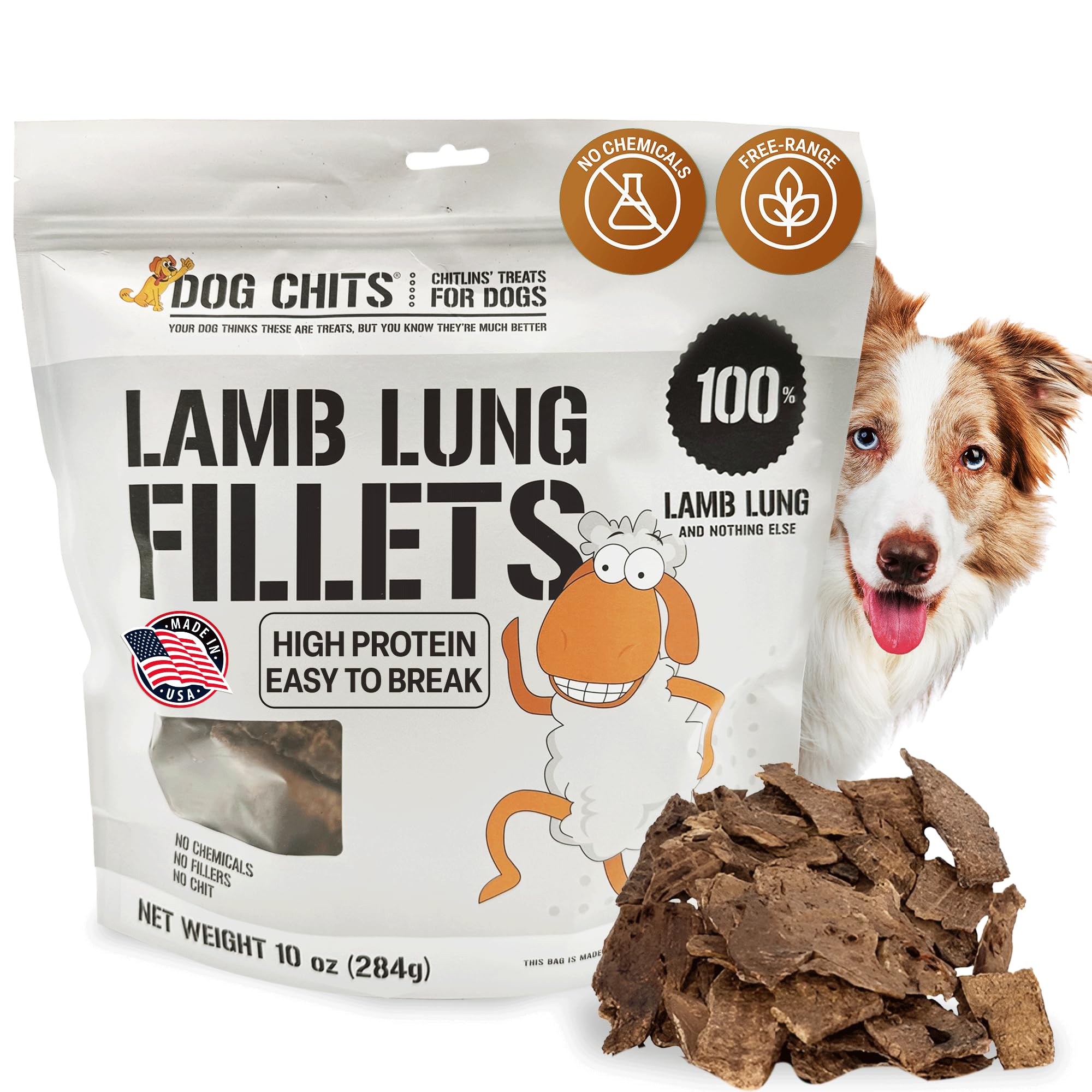 Dog Chits Lamb Lung Fillets Dog and Puppy Treats - Made in USA - Easy to Break - Slices - Random Shape - All Natural - Great for
