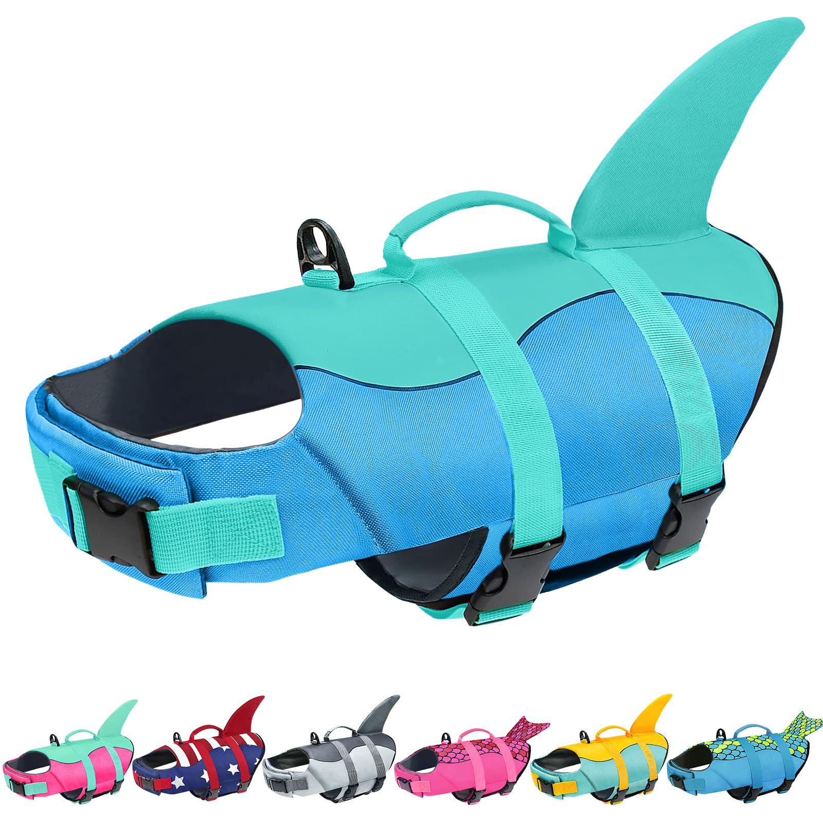 Malier Dog Life Jacket, Ripstop Dog Life Vest With High Buoyancy For Swimming Boating, High Visibilityshark Puppy Lifesaver For 
