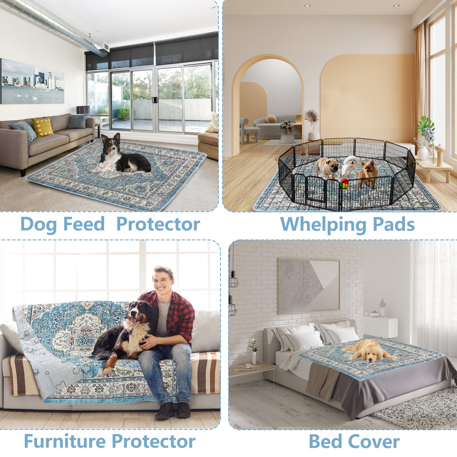 AIHSUMC Extra Large Washable Dog Pee Pads, 72"x72", Non-Slip, Thickened, Leakproof, Blue-1, Reusable Puppy Training Pads