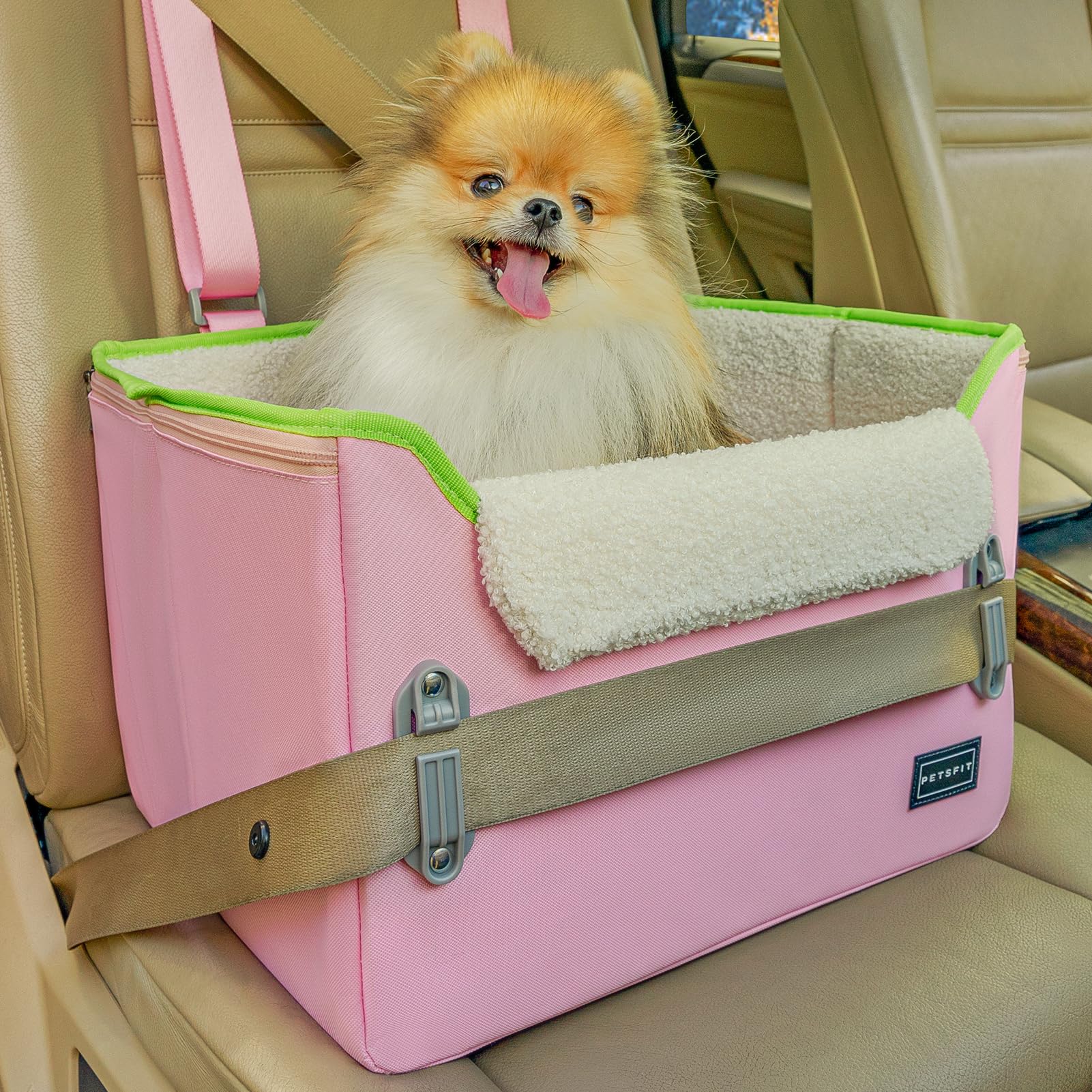 Petsfit Small Dog Car Seat, Puppy Portable Dog Booster Seat For Car With Clip-On Leash, Adjustable Straps Suitable For Small Pets Up To 25Lbs (Pink)