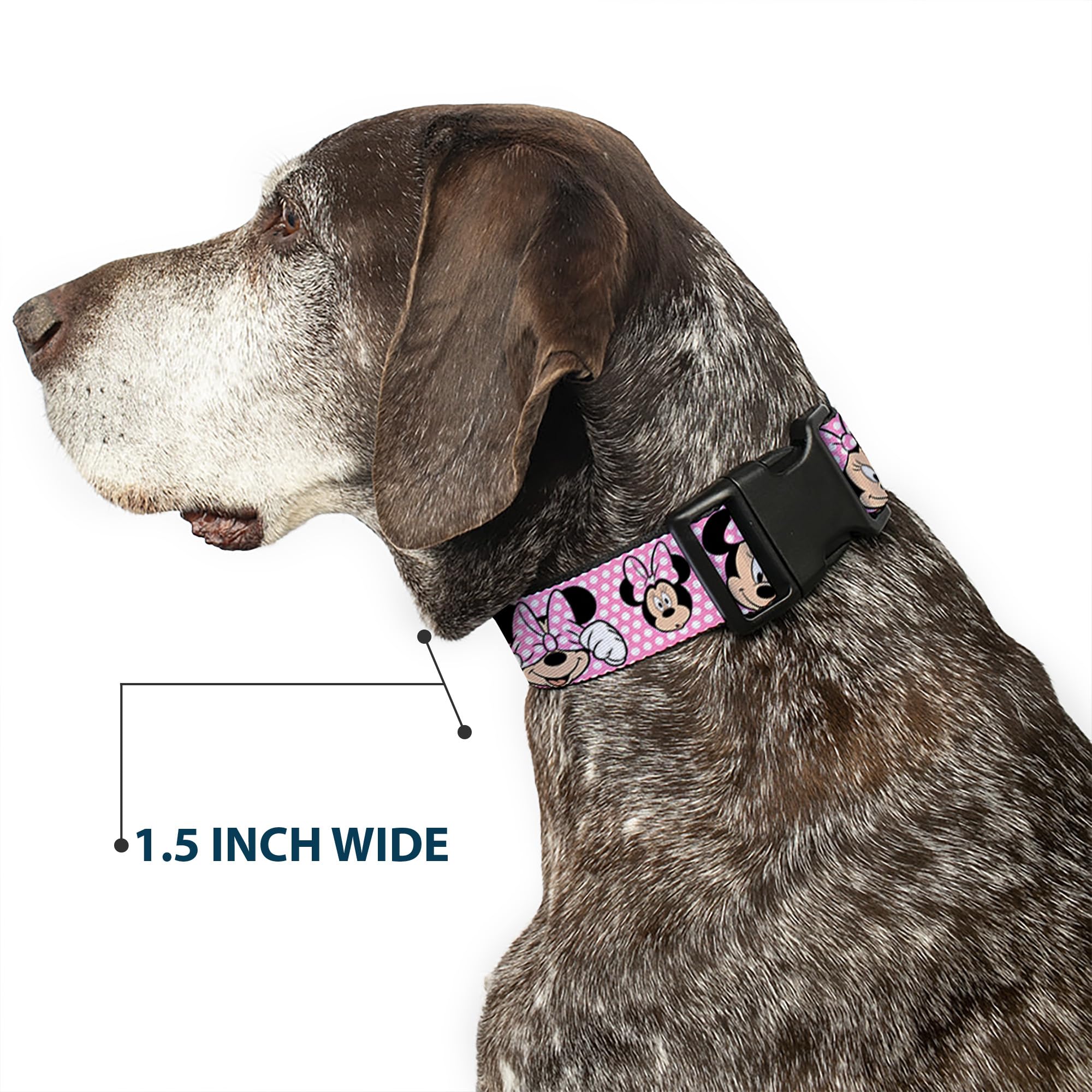 Buckle-Down Plastic Clip Collar - Minnie Mouse Expressions Polka Dot Pink/White - 1.5 Wide - Fits 13-18 Neck - Small