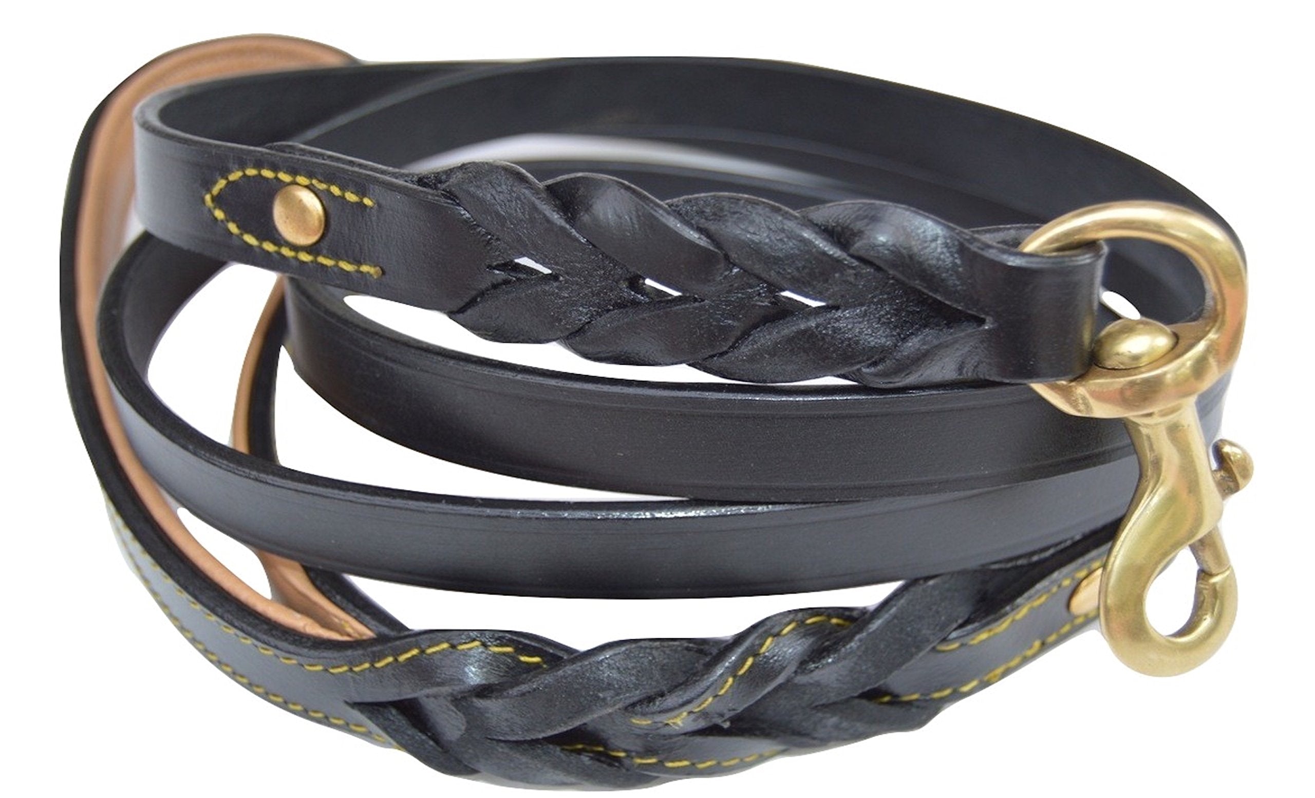 Soft Touch Collars Leather Braided Dog Leash, Black 4Ft X 1/2 Inch