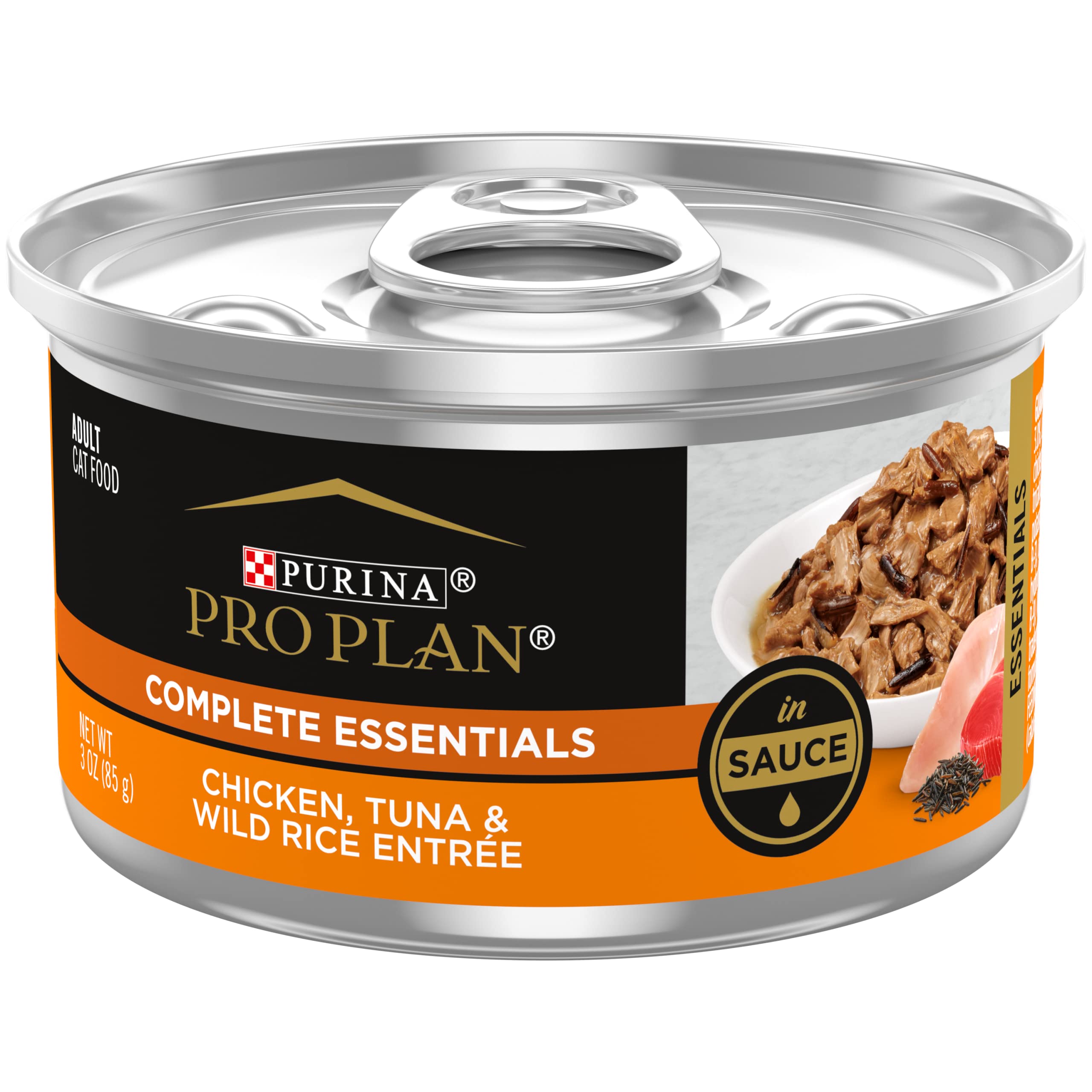 Purina Pro Plan Gravy Wet Cat Food, COMPLETE ESSENTIALS Chicken, Tuna & Wild Rice Entree in Sauce - (Pack of 24) 3 oz. Pull-Top 