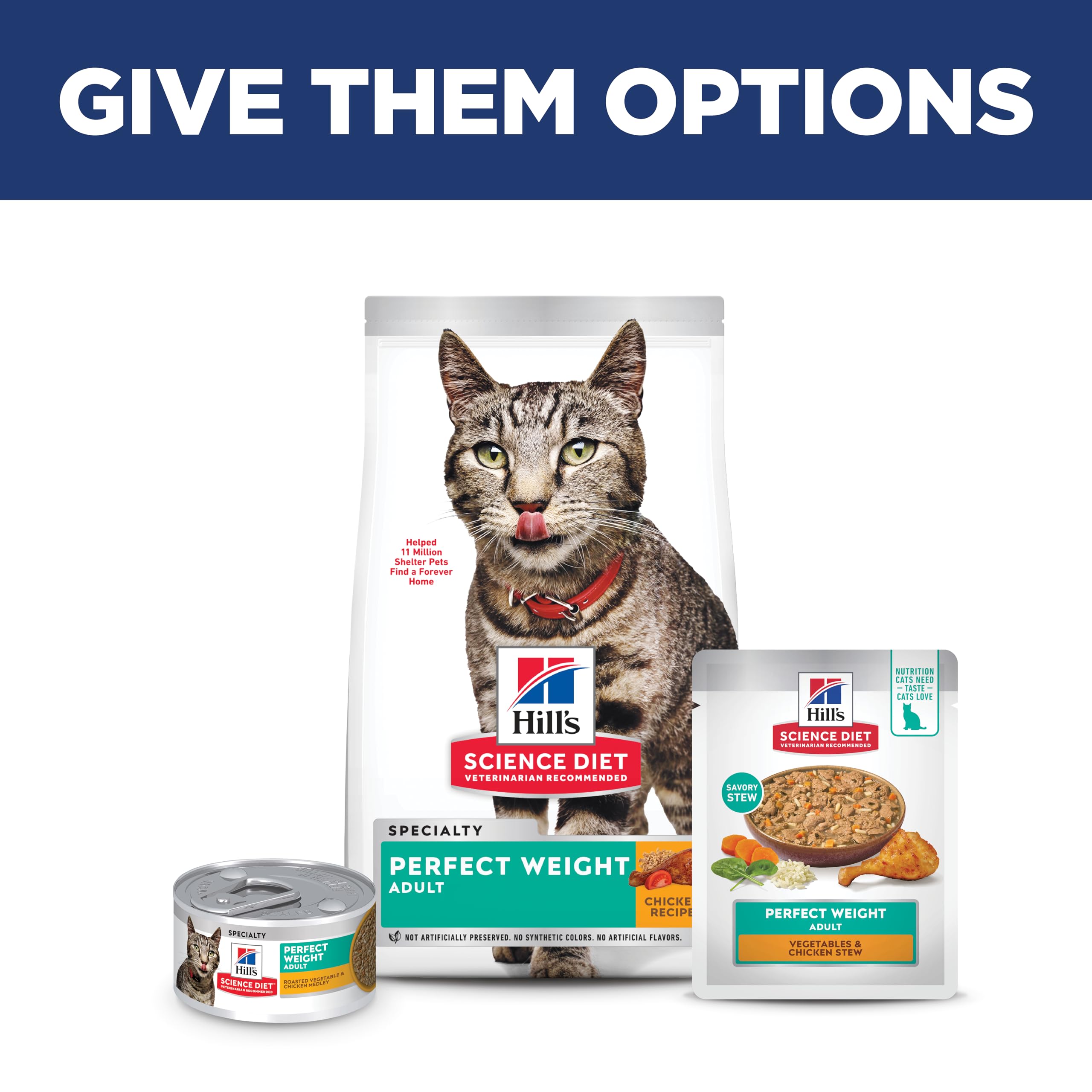 Hills Science Diet Perfect Weight, Adult 1-6, Weight Management Support, Wet Cat Food, Chicken & Vegetables Stew, 2.8 oz Pouch,