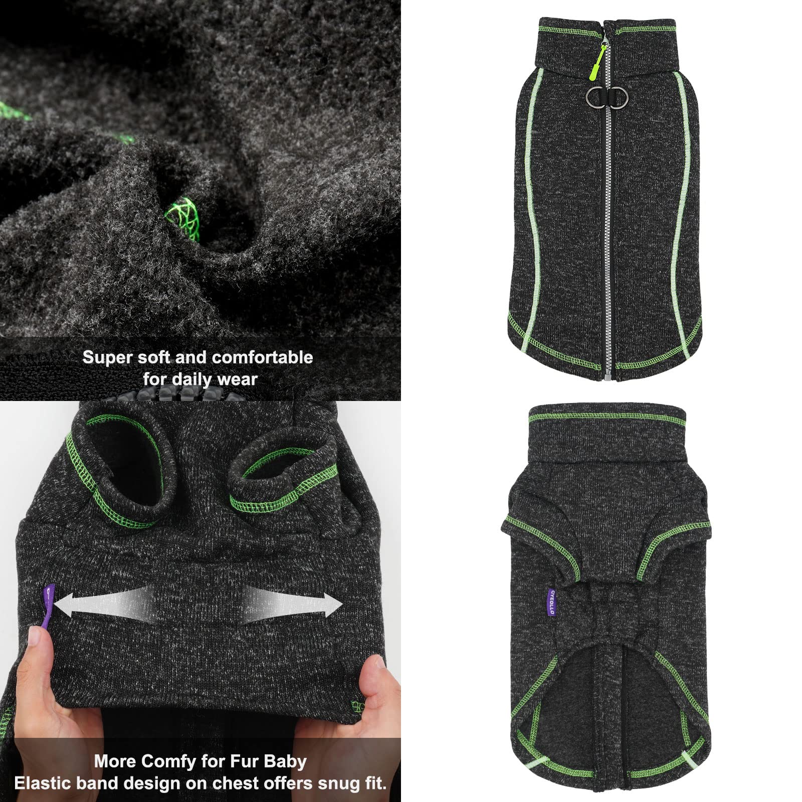 Cyeollo Dog Coat Fleece Jacket Zipper Up Sweater Reflective Jackets With D Ring Warm Clothes Cozy Jackets For Small Dogs