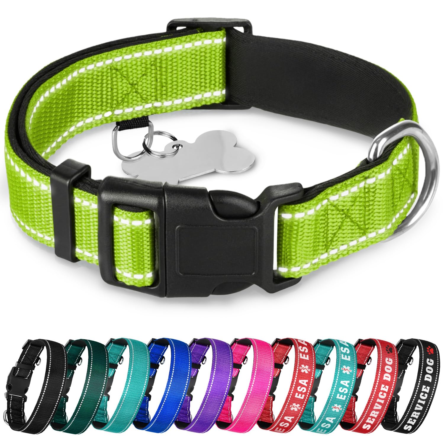 Teceum Reflective Pet Collar - Acid Green - Xs - Extra Soft Padding - Basic Nylon Dog Collar - Quick Release Buckle - Fits Small