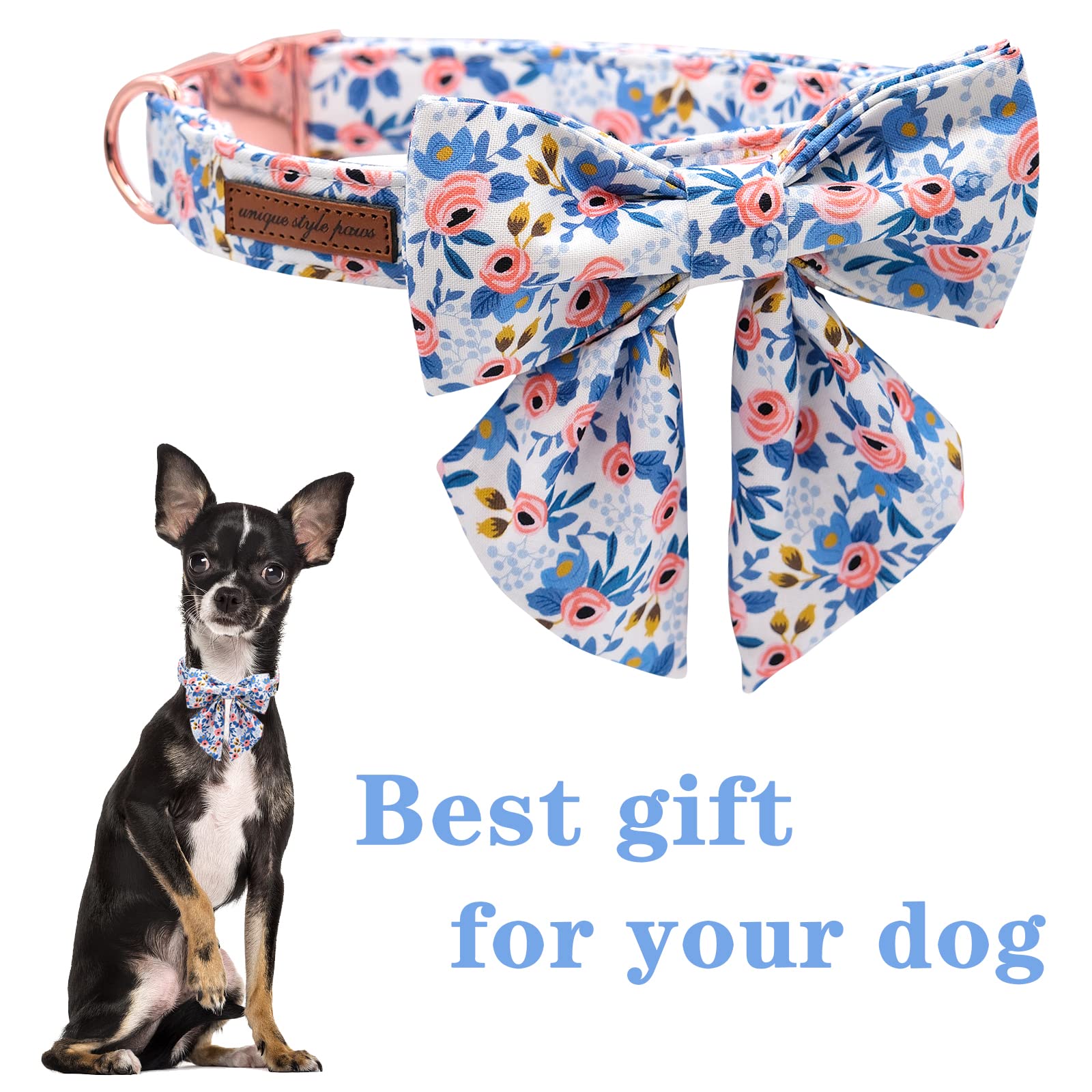 Unique Style Paws Dog Collar With Tie Adjustable Blue Bowtie Puppy Collars For Small Medium Large Dogs And Cats-S