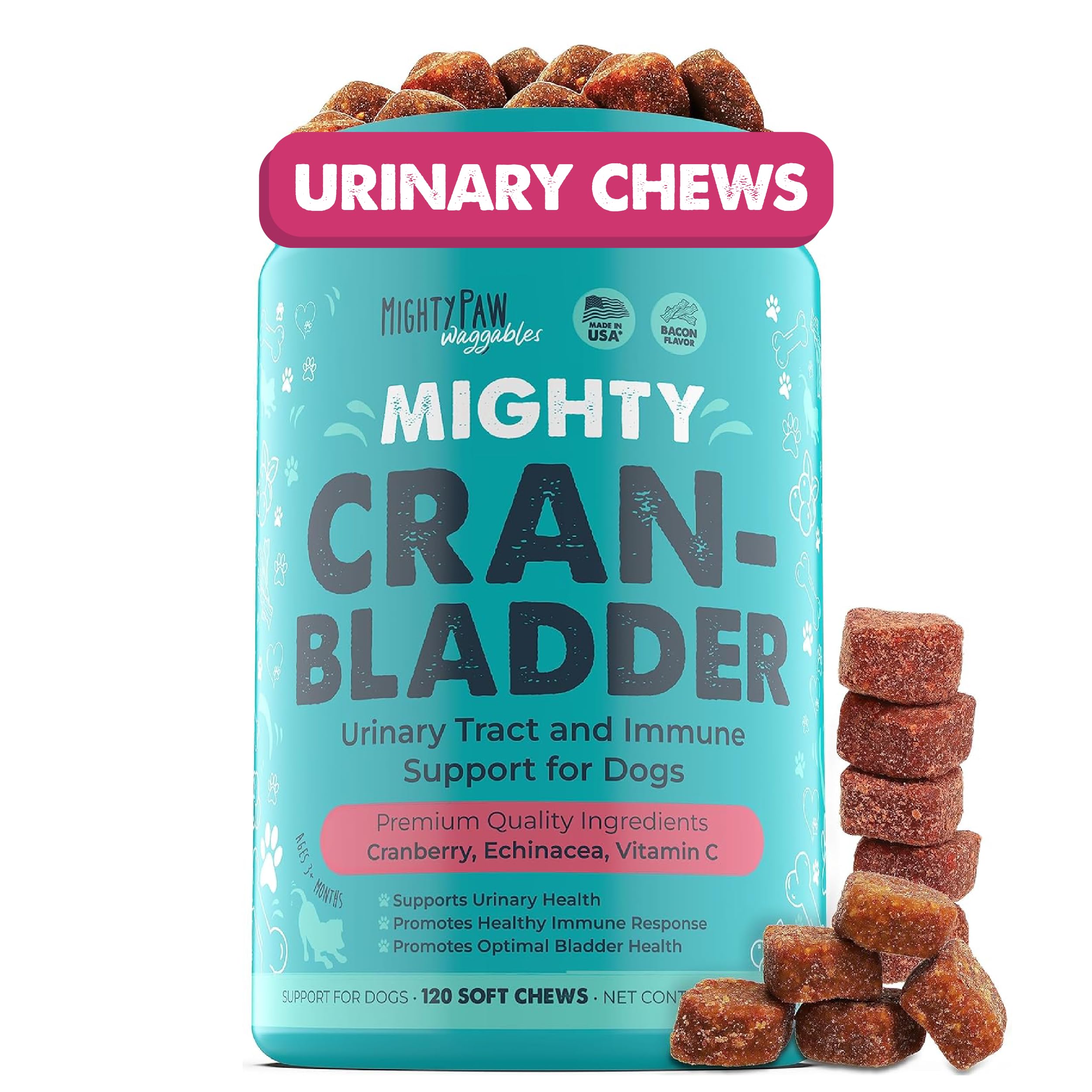 Mighty Paw Waggables Cran-Bladder (Made in The USA) | Vet Formulated Cranberry Supplement for Dogs - Cranberry Chews for Dogs, U