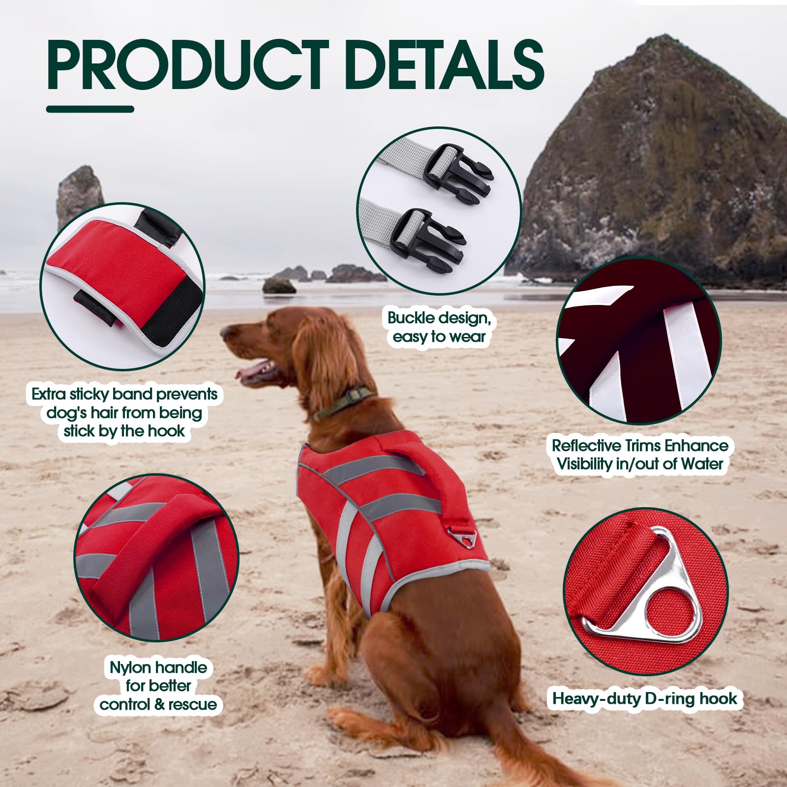 Kuoser Dog Life Jacket With Reflective Stripes, Adjustable High Visibility Dog Life Vest With High Flotation Swimsuit For Small Medium And Large Dogs
