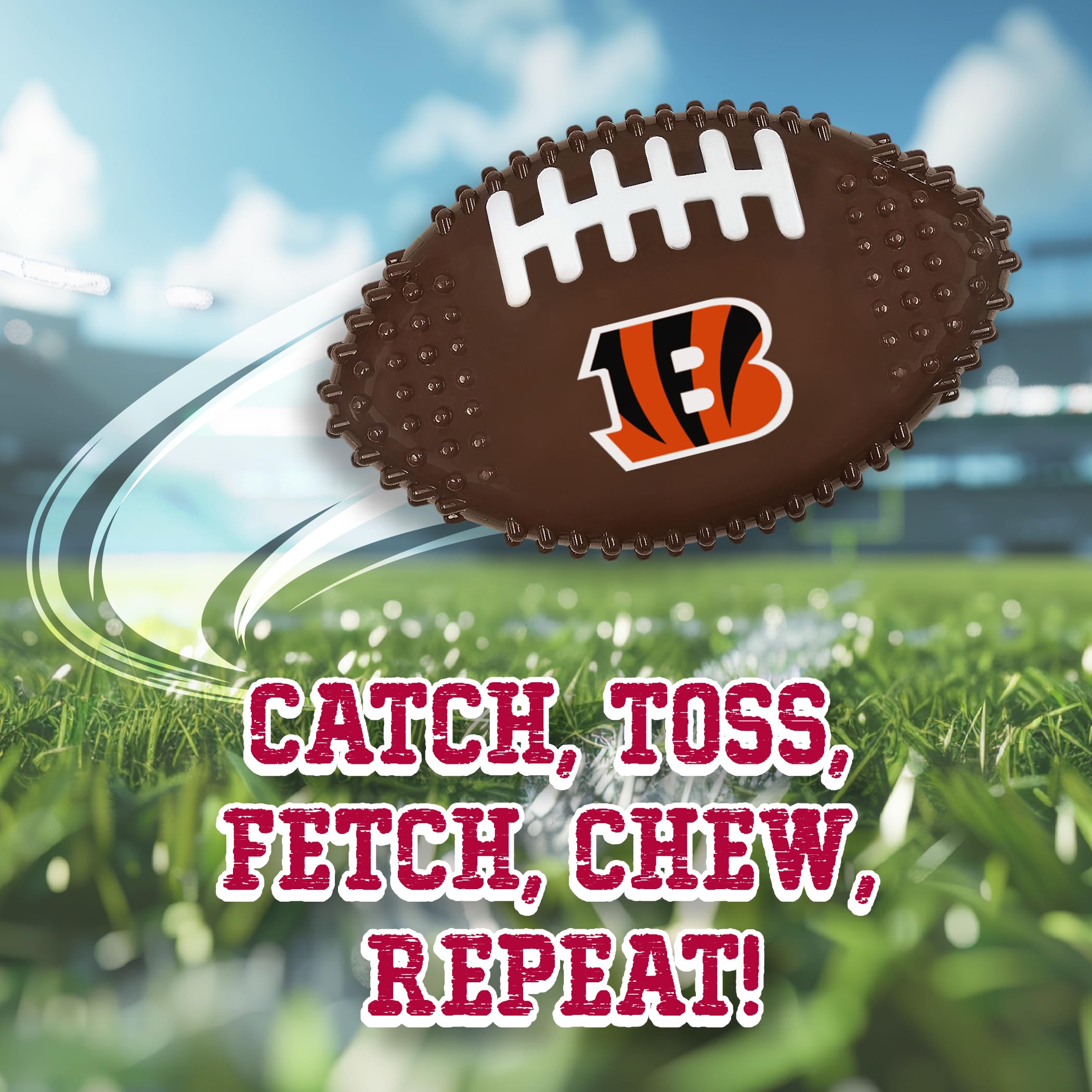 Nfl Cincinnati Bengals Bacon-Flavored Dog Bone Football Chew Toy - Indestructible, Strong, Durable Toy For Aggressive Chewers