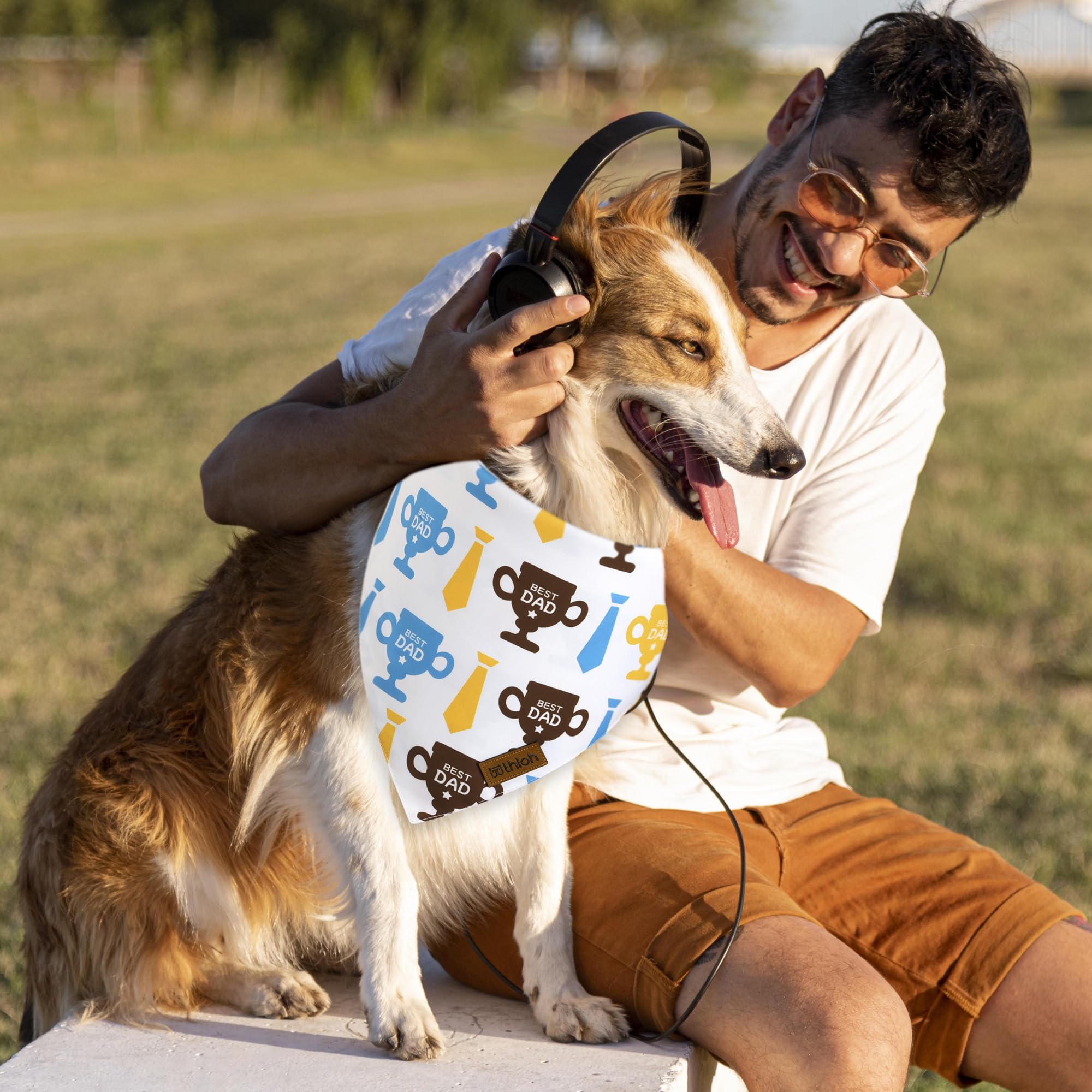 Thloh Fathers Day Dog Bandanas - 2 Pack Reversible I Love My Dad Pet Scarf For Boy And Girl | Premium Durable Fabric | Adjustabl