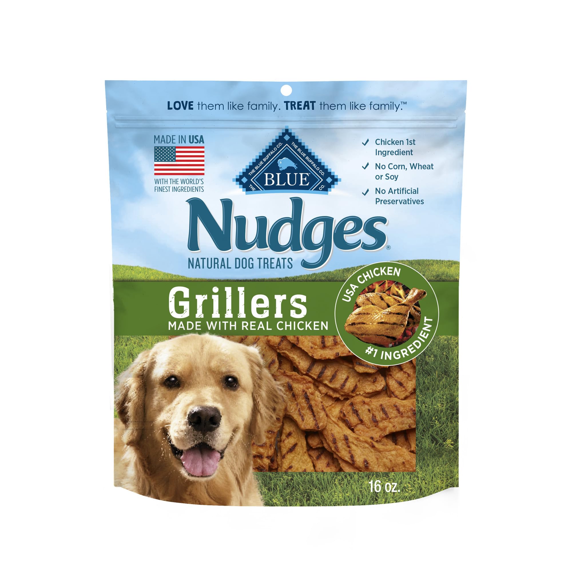 Blue Buffalo Nudges Grillers Natural Dog Treats, Made in the USA with Real Chicken, 16-oz. Bag