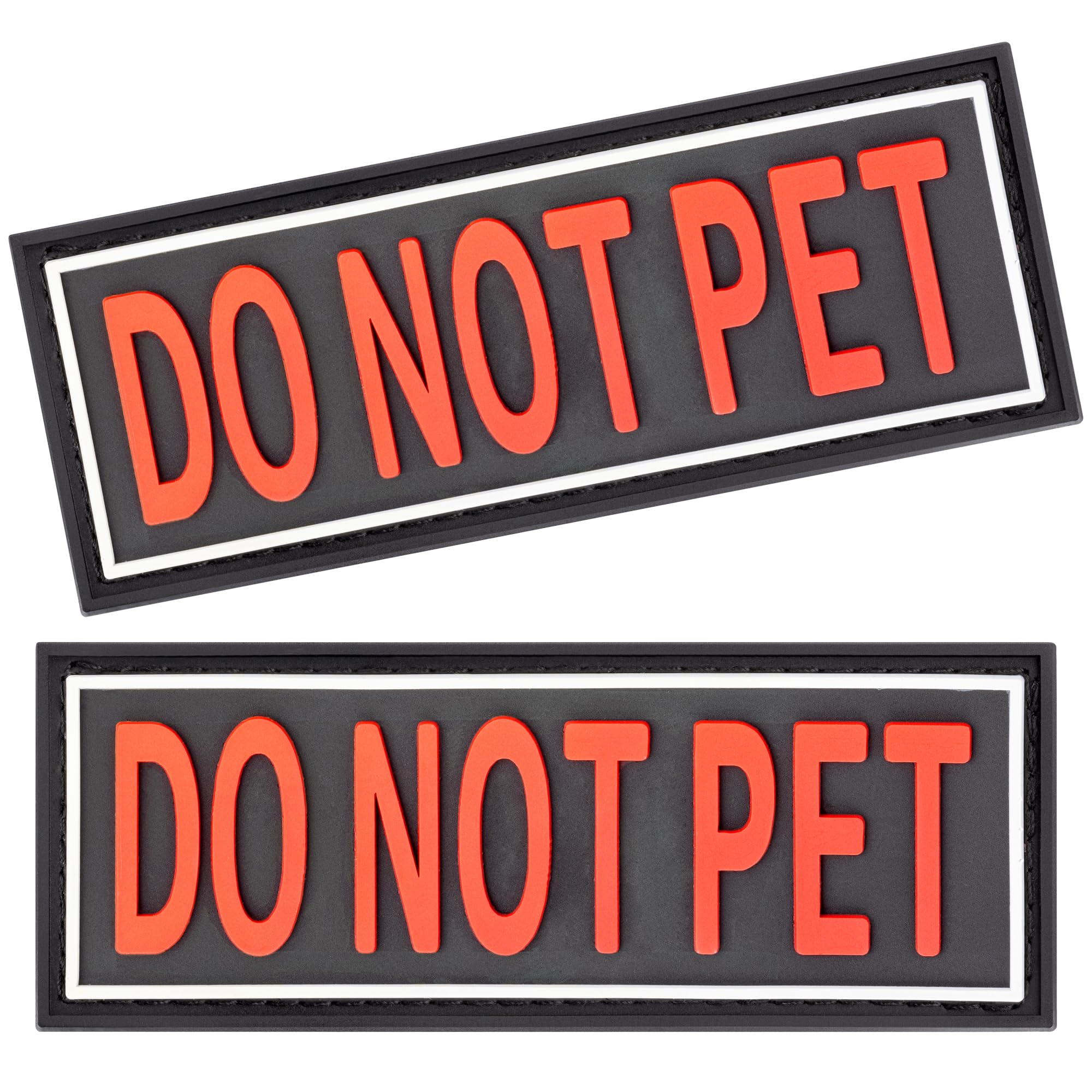 Dogline Do Not Pet Patches For Harness And Vest Removable 3D Rubber Patches With Hook Backing For Small Medium Or Large Working Dogs 1.5' X 4' - Two Patches