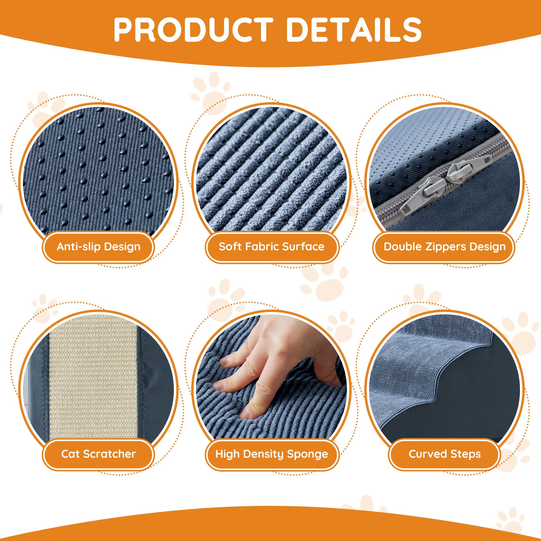 Pet Stairs For Small Dogs - 5-Step Curved Dog Ramp For Bed, Couch, Sofa, Car And Chairs - Non-Slip Bottom Design - Cat Scratchin