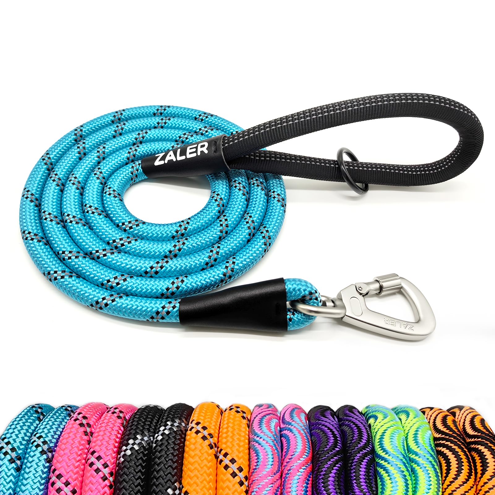 Zaler Rope Dog Leash - 4/5/6/10/15/20/30/50 Foot Reflective Leashes With Carabiner, Heavy Duty For Large And Medium Dogs (6Ft, B