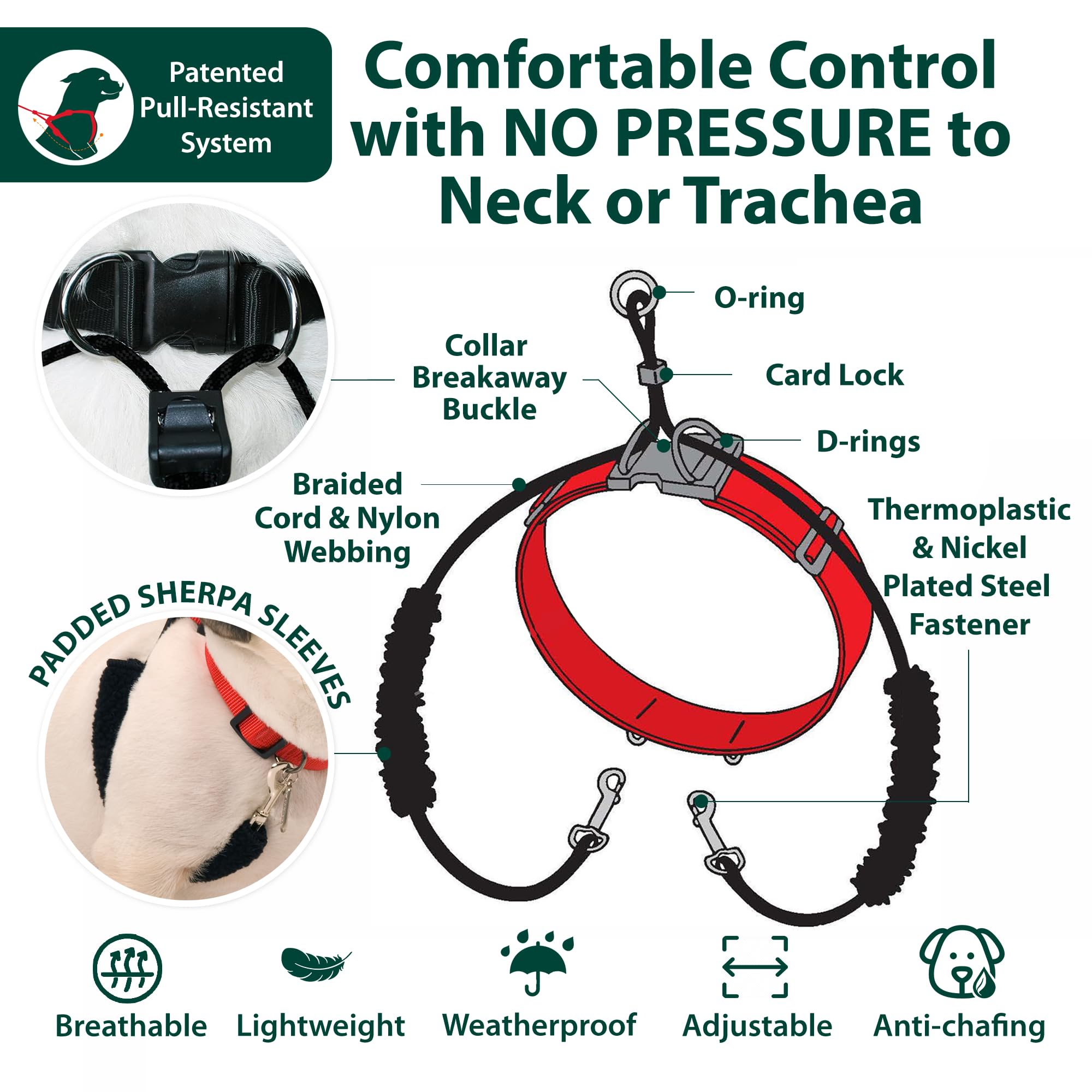 Sporn Original Training Halter, No Pull Dog Harness For Large Dogs With Blue Padded Sherpa Sleeves, Breathable Large Dog Harness
