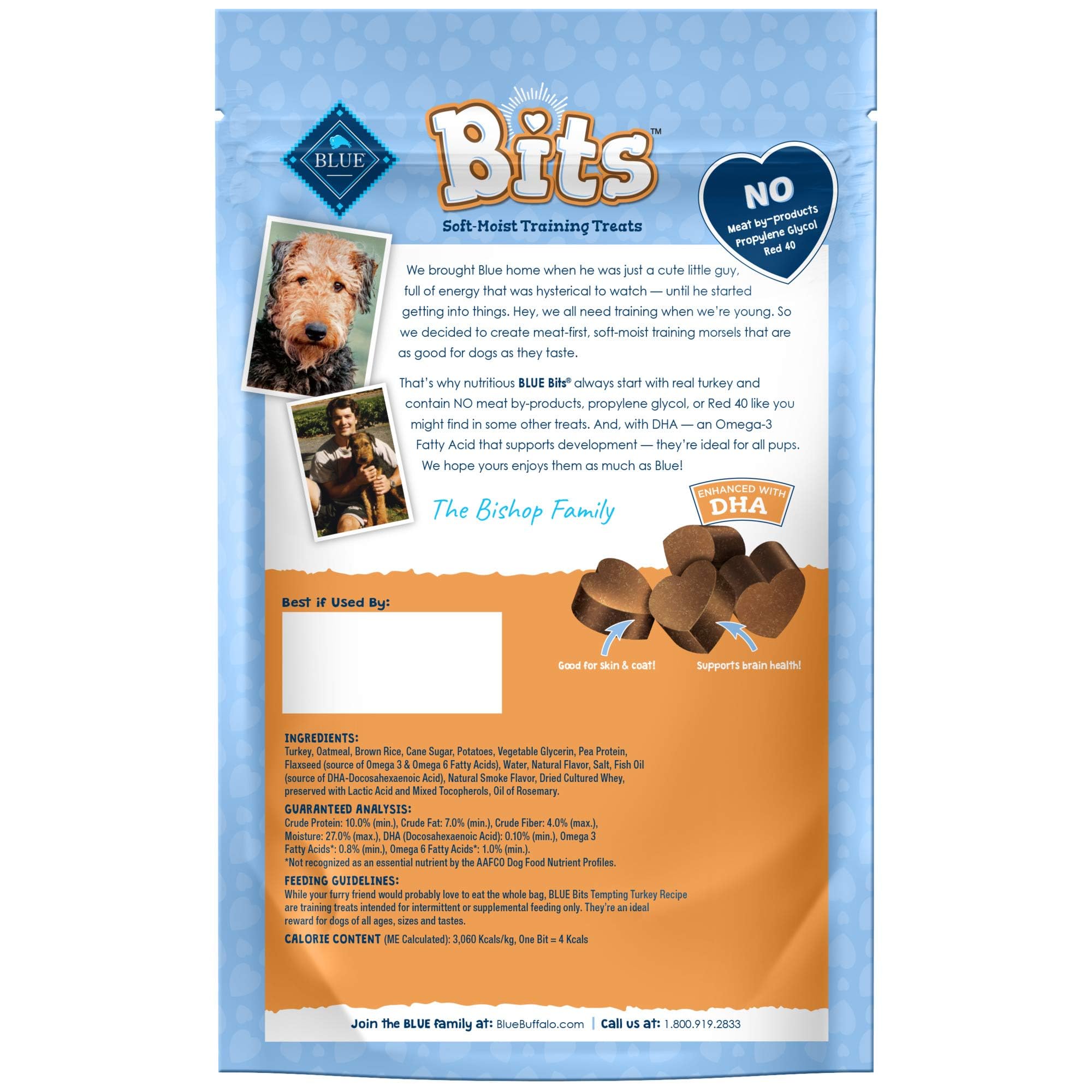 Blue Buffalo Bits Soft Dog Treats for Training, Made With Natural Ingredients & Enhanced with DHA, Turkey Recipe, 4-oz Bag