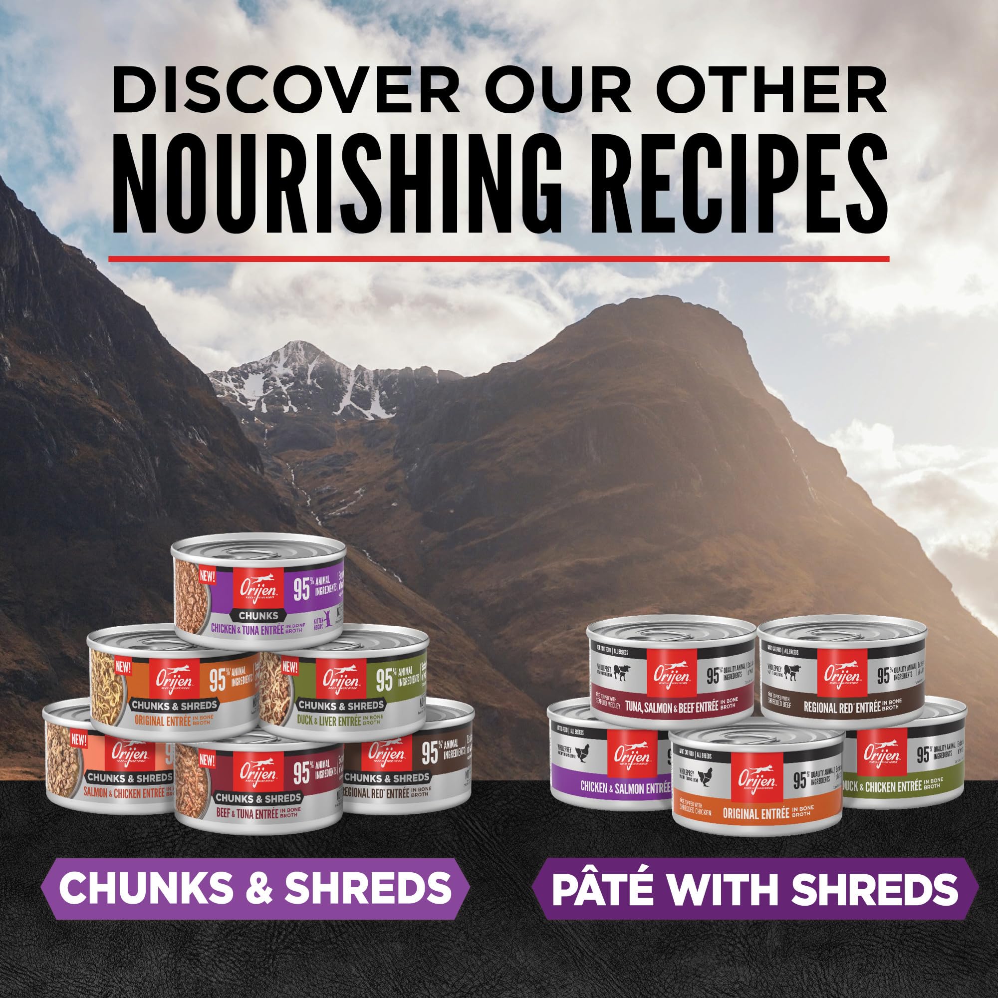 ORIJEN Chunks & Shreds Wet Cat FoodChicken and Tuna Kitten Entr  e 5.5oz Cans (6 Count)