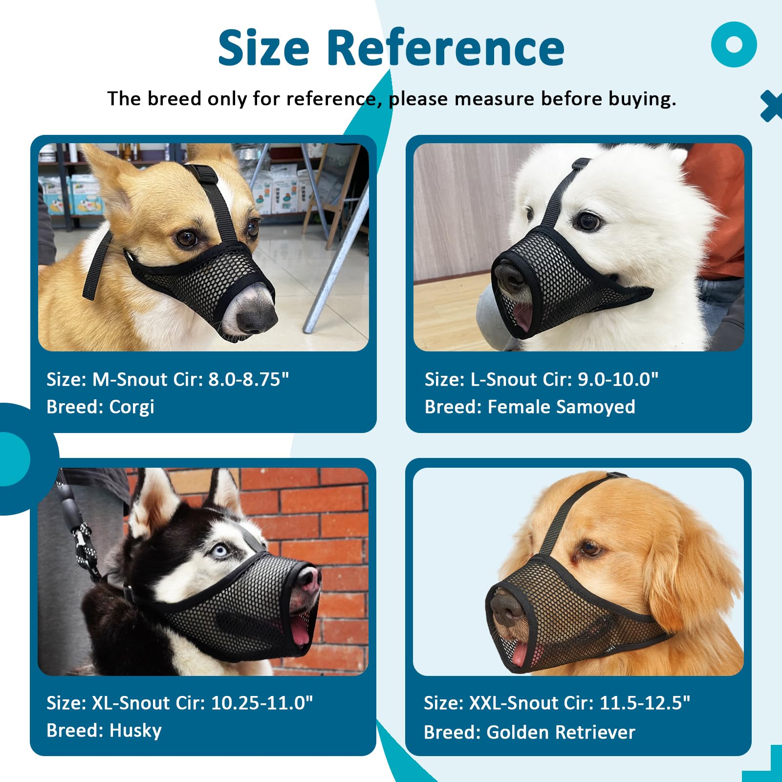 Luckypaw Dog Muzzle, Mesh Muzzle For Large Medium Small Dogs, Soft Mouth Guard To Prevent Biting Chewing With Adjustable Head St
