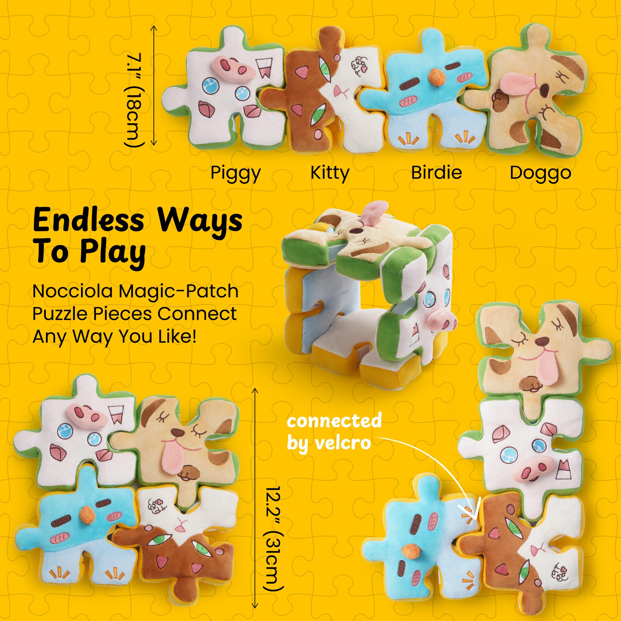 Nocciola Tearable Rip Pull Apart Squeaky Dog Puzzle Toys, 4 in 1 Enrichment Interactive Plush Stuffed Crinkle Chew Toys for Smal