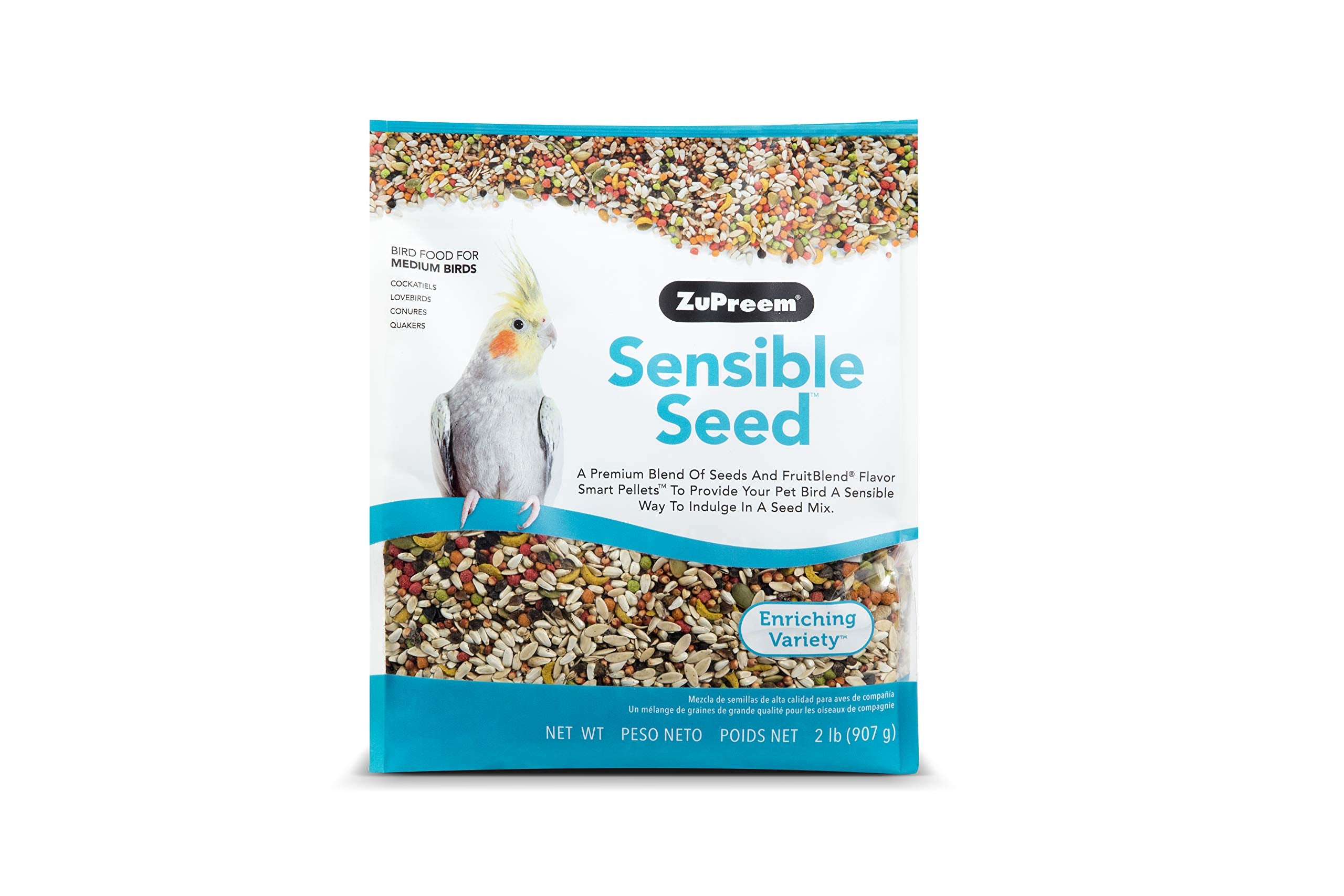 ZuPreem Sensible Seed Bird Food, Cockatiel, Lovebird, Quaker, Small Conure, Lorikeet, Seed and Pellet Blend for Medium Birds, Fo