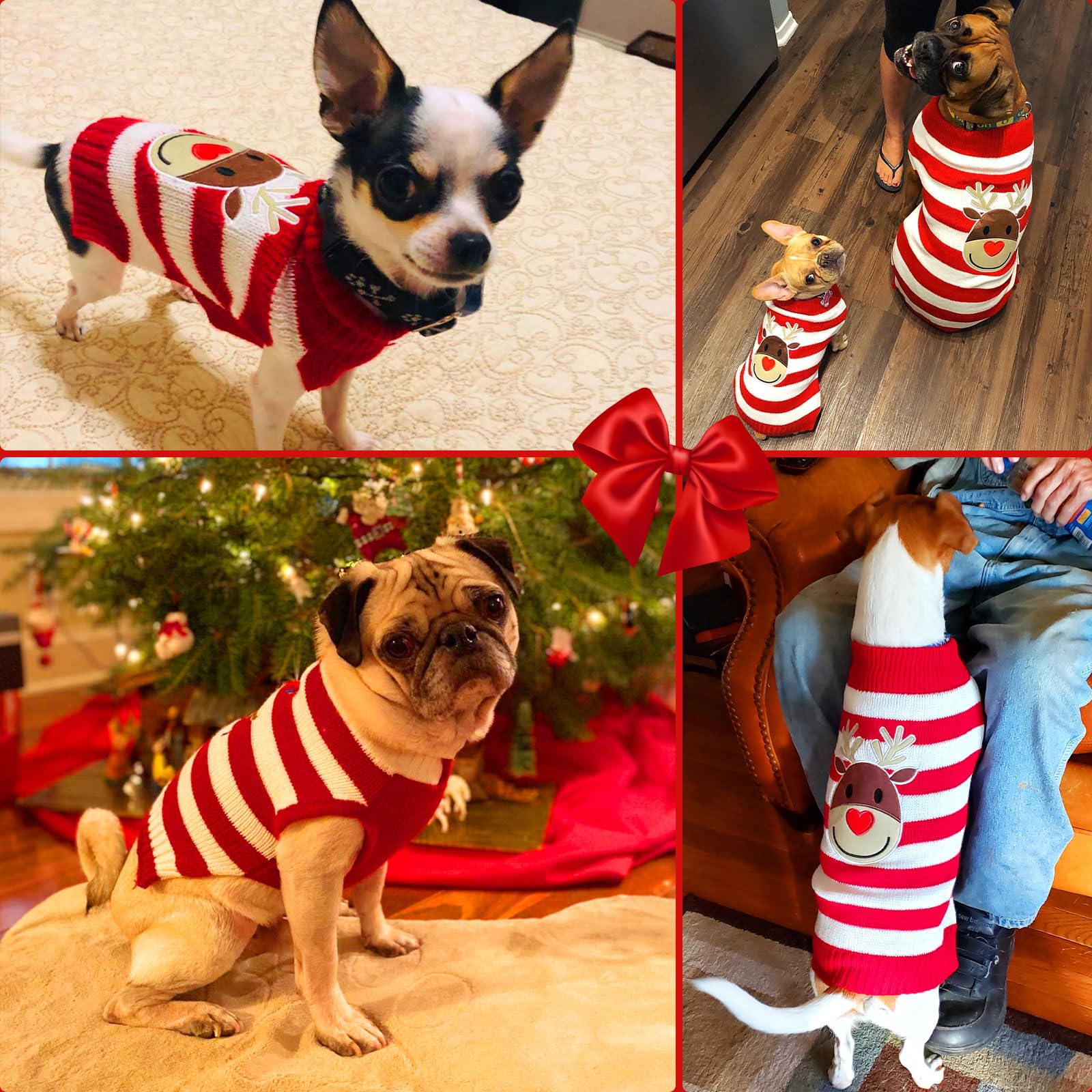 Axiijgl Christmas Sweaters For Dogs & Cats - Reindeer Fleece Sweater With Leash Hole - Winter Clothes For Pets