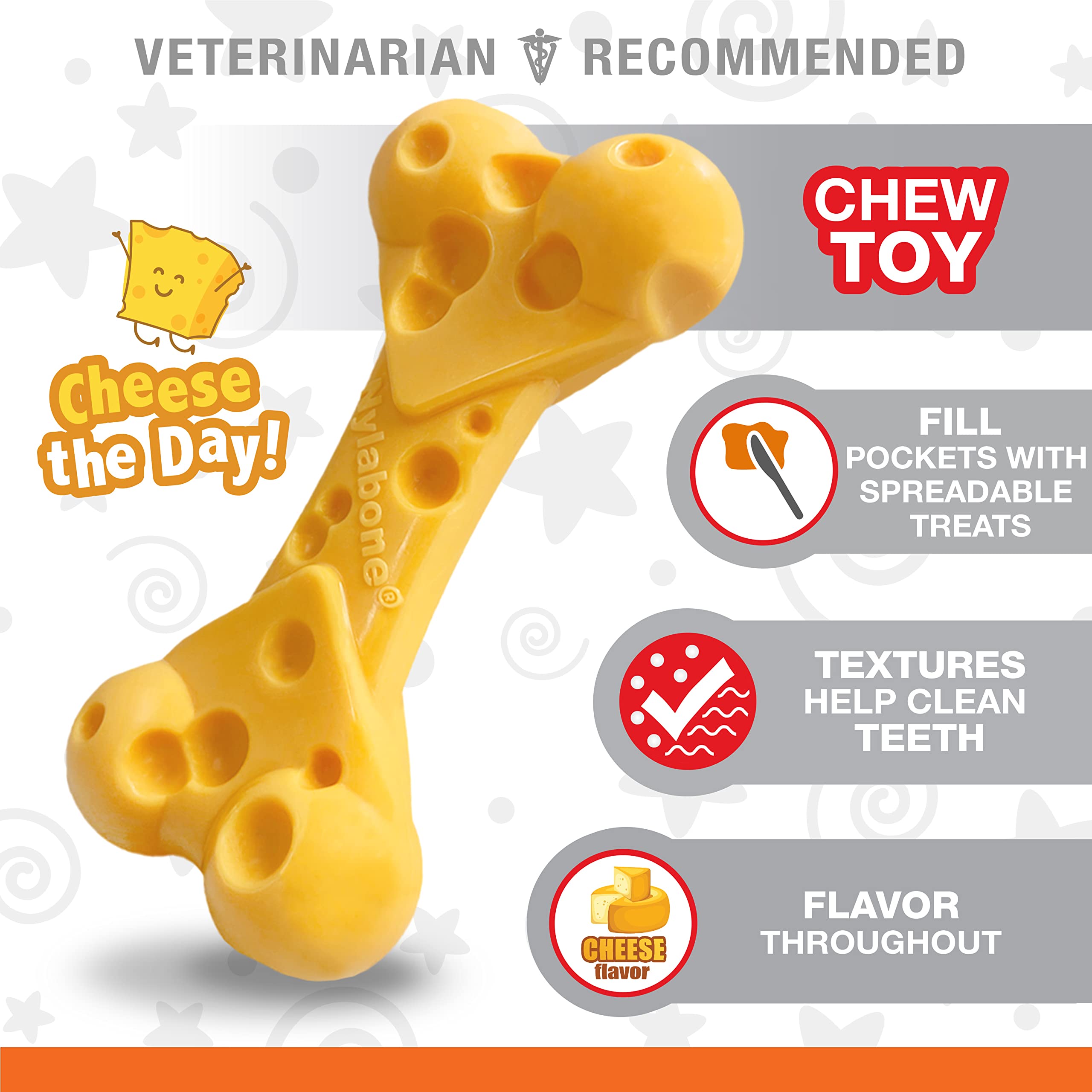 Nylabone Cheese Bone Power Chew Toy for Dogs, Cute Dog Toys for Aggressive Chewers, Cheese Flavor, X-Large - 50+ lbs, 1 Count