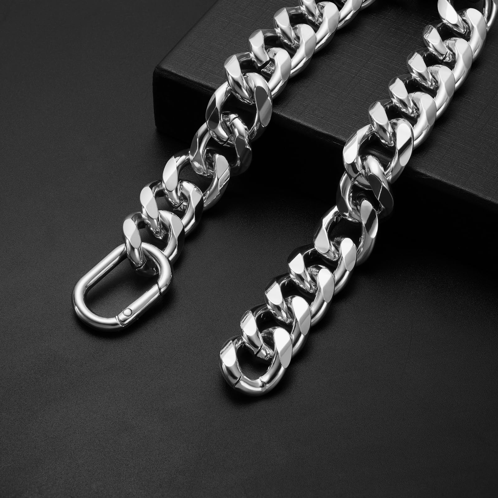 Woofuu 19Mm Heavy Duty Thick Cuban Link Dog Collar,Silver Dog Chain Collar For Small Dogs - 14 Inches Length Dog Necklace Collar