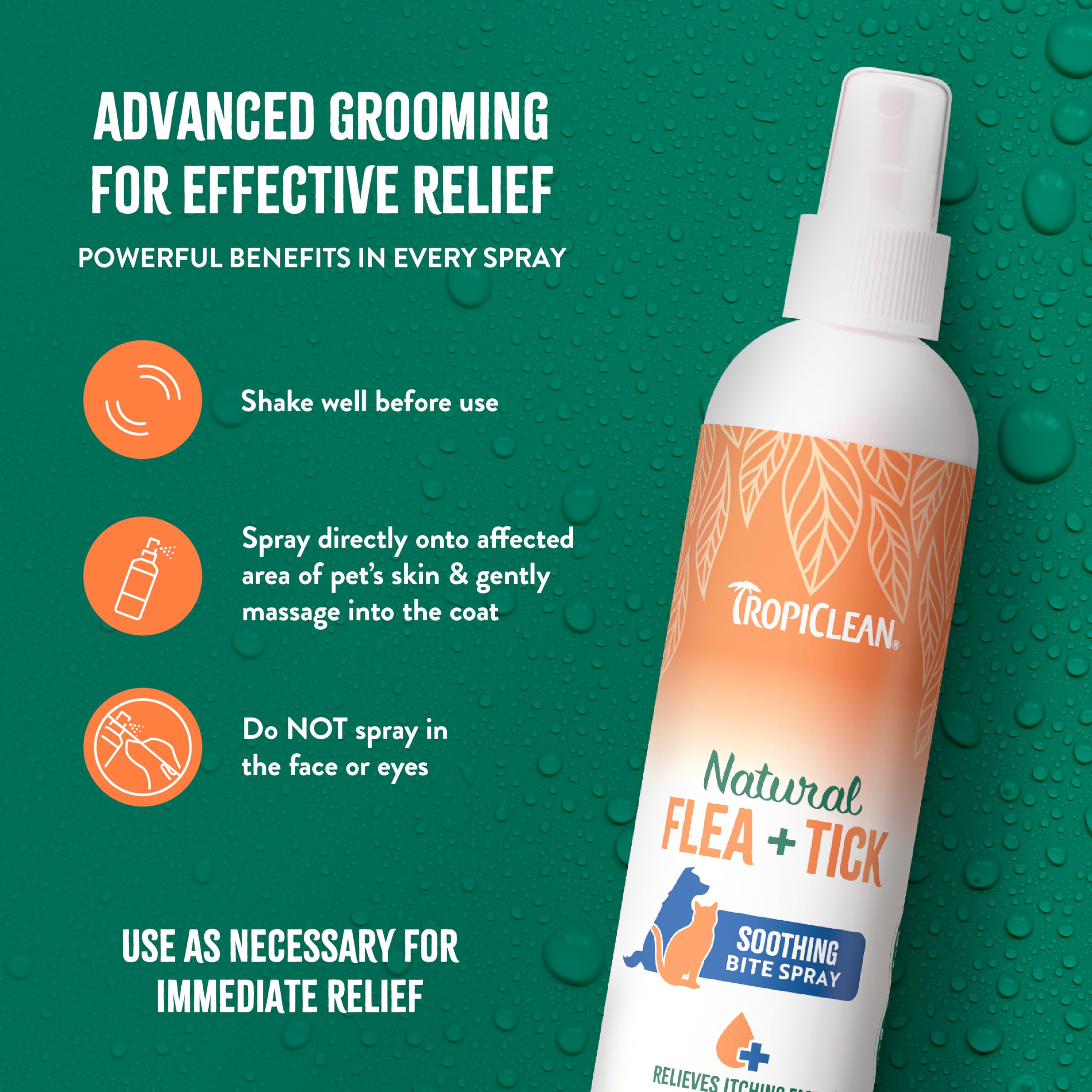TropiClean Natural Flea and Tick Bite Relief Spray for Dogs, 8 oz - Advanced Care Itch Relief, Made in the USA