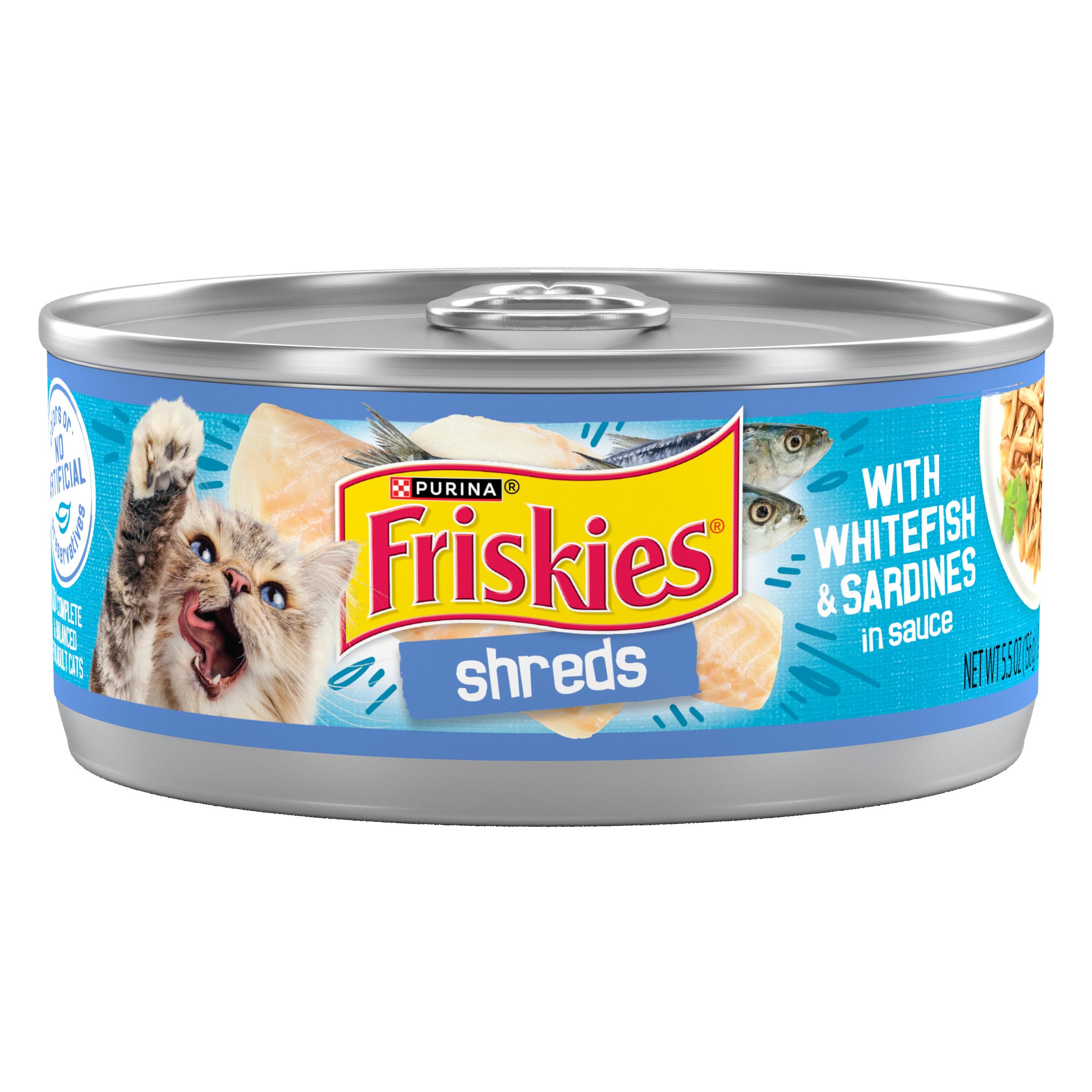 Purina Friskies Wet Cat Food, Shreds With Whitefish & Sardines in Sauce - (Pack of 24) 5.5 Oz. Cans