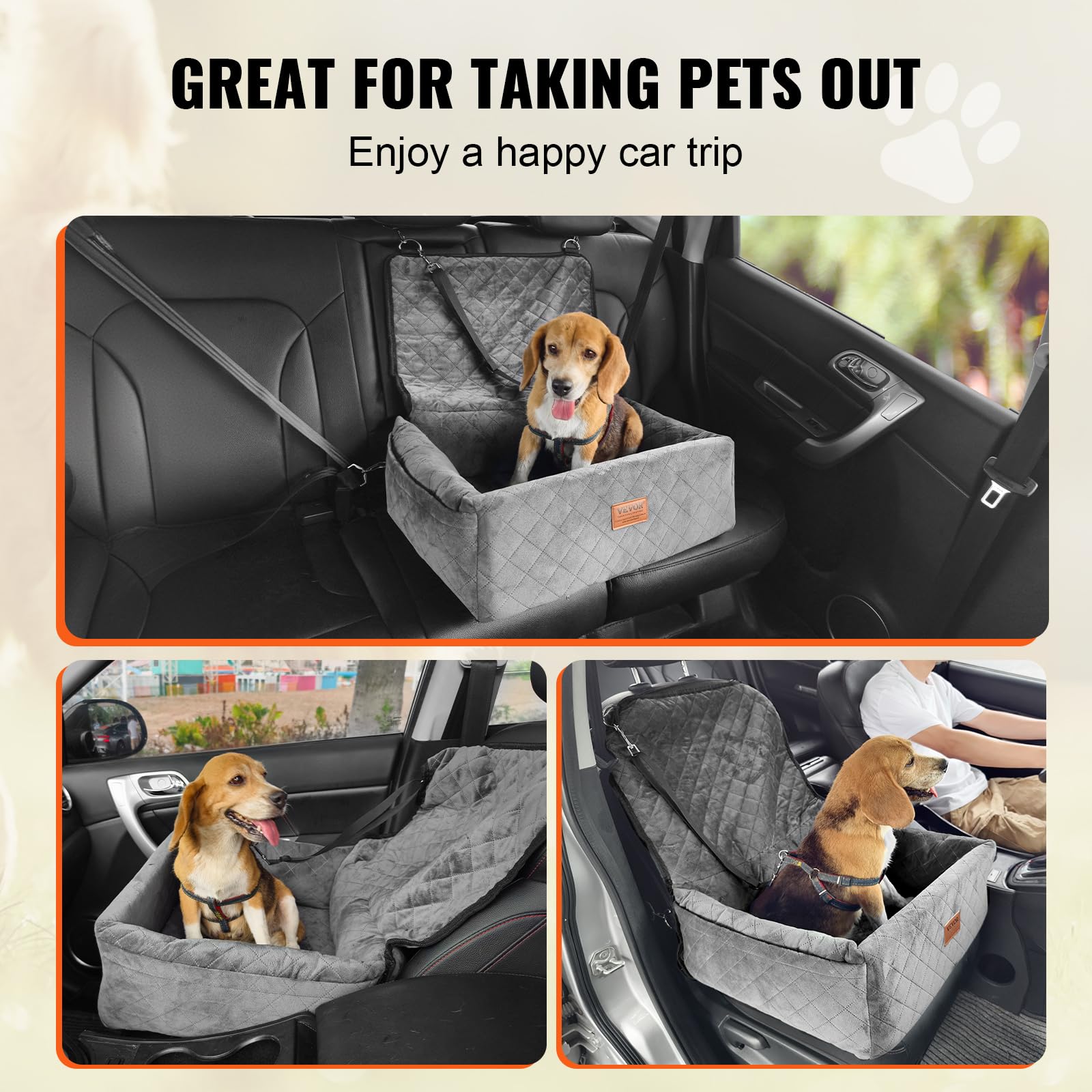 Vevor Dog Booster Car Seat Pet Car Seat For Small Medium Dog Up To 40 Lbs Gray