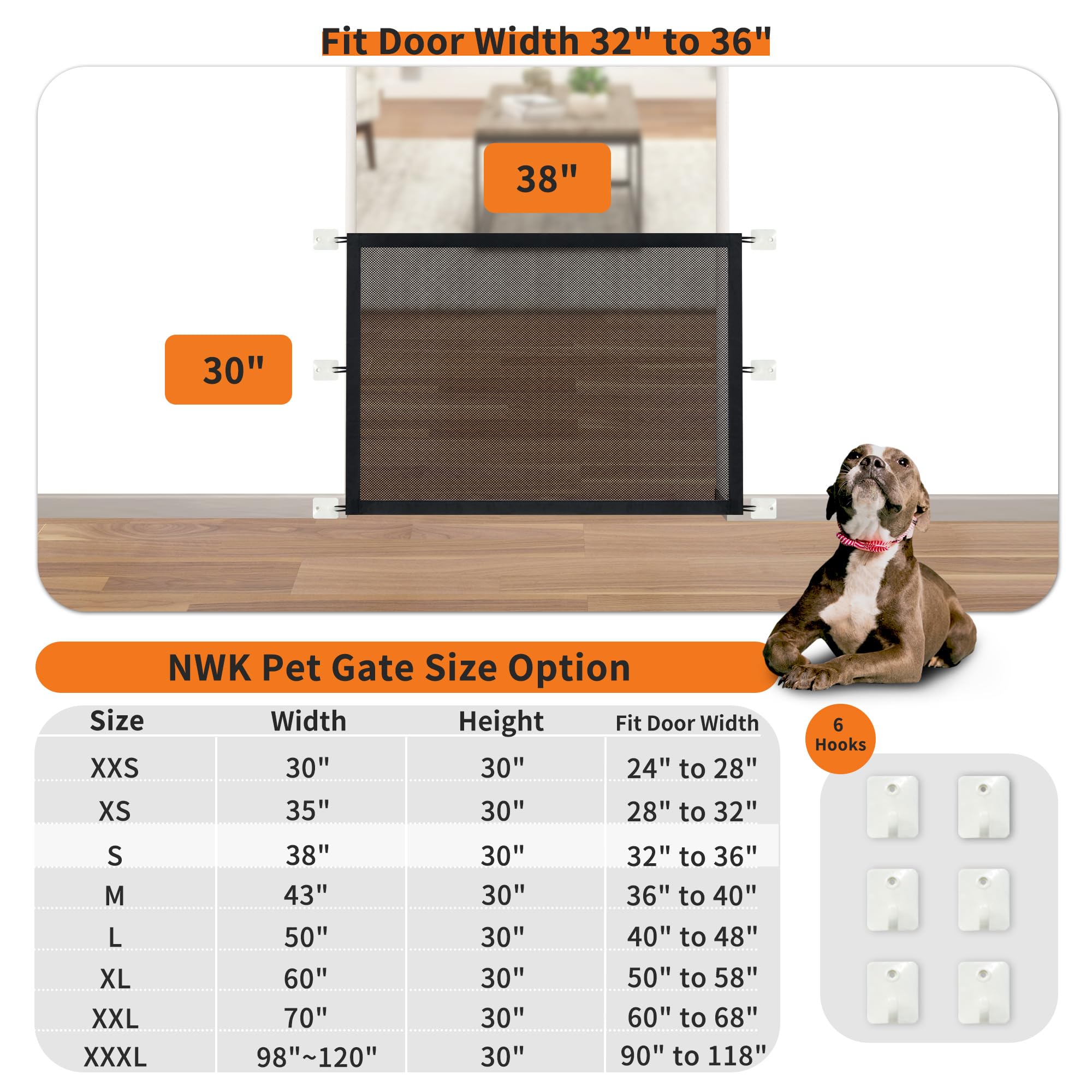 NWK Magic Dog Gate for Stairs Pet Gate for The House Providing a Safe Enclosure for Pets to Play and Rest, 6 Hooks Design (2, 38