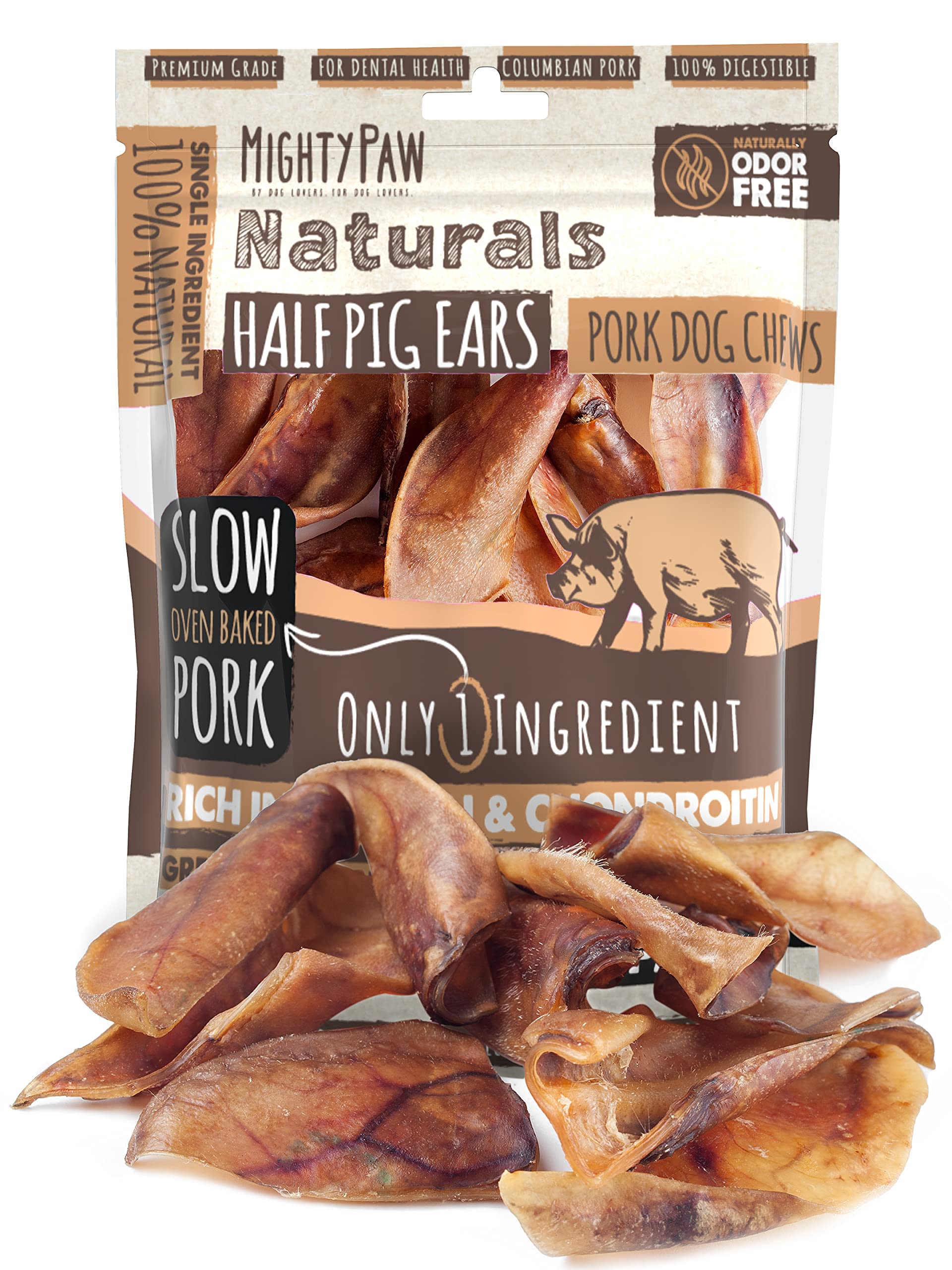 Mighty Paw Half Pig Ears for Dogs | All Natural Dog Treats. Single Ingredient Pig Ear Dog Treats. Better Than Rawhide Dog Snacks