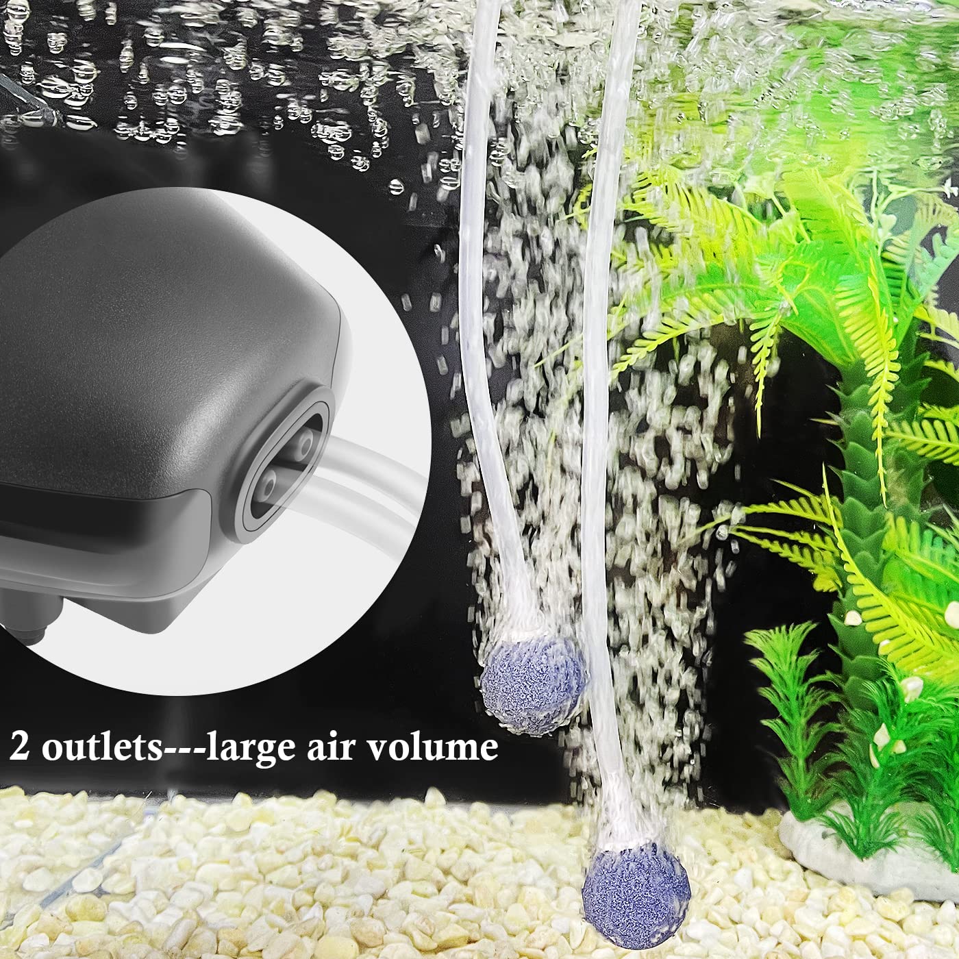Hitop 3W 80Gph Adjustable Aquarium Air Pump, Upgrade Quiet Oxygen Pump, Powerful Air Aerator For Fish Tank Up To 120 Gallon