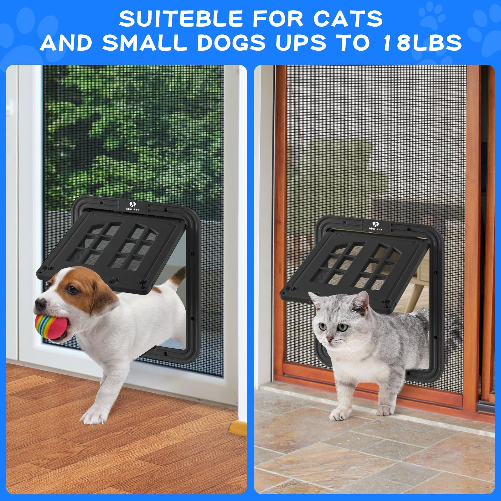 Morikey Cat Screen Door,Inside Opening 9.8  8.3Inch Cat Door For Screen Door, Pet Screen Door With Lockable Magnetic Flap For Pe