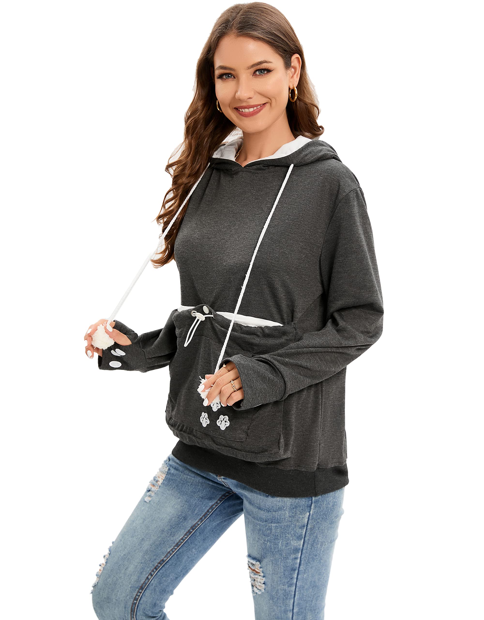 Bombaxceiba Pet Pouch Hoodie Small Pet Carrier,Dog Cat Pouch Hoodie Sweatshirt Kangaroo Pocket Holder, With Ears Women'S Fit(Deepgray,M)