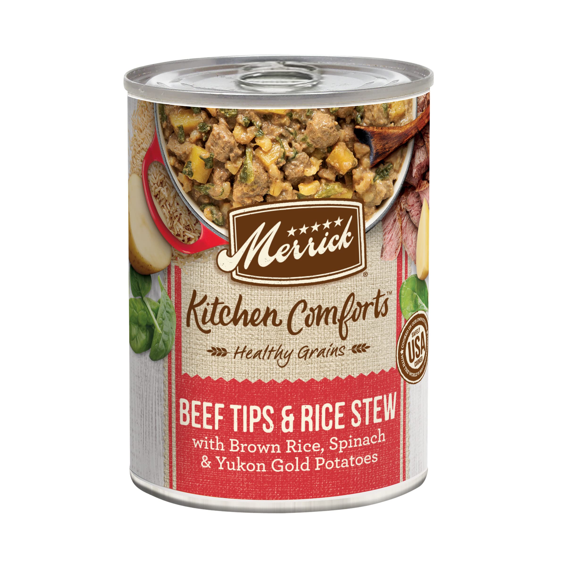 Merrick Kitchen Comforts Healthy and Natural Canned Adult Dog Food with Gravy, Beef Tips and Rice Stew - (Pack of 12) 12.7 oz. C