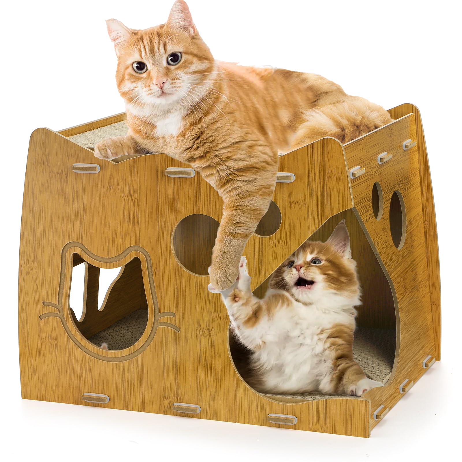 Wringkit 2-Level Cat Scratcher House, 2 In 1 Cat Cardboard House With Scratching Pads, Large Cat House Lounge For Indoor Cats To