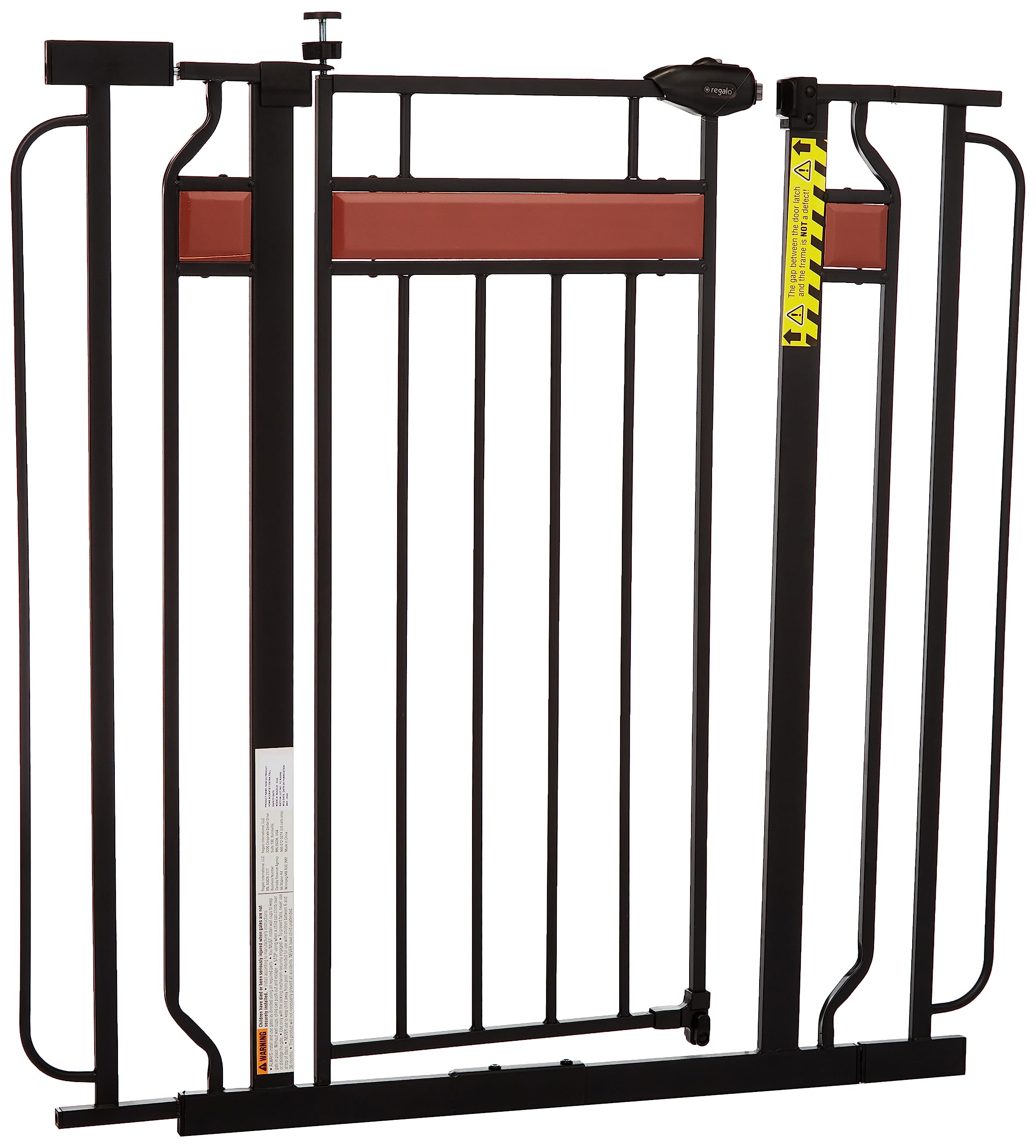 Regalo Home Accents Extra Tall & Wide Baby Gate, Bonus Kit, Includes Décor Steel With Hardwood, 4' Extension Kit, 4 Pack Pressure Mount Kit & Wall Cups, 0320 Ds