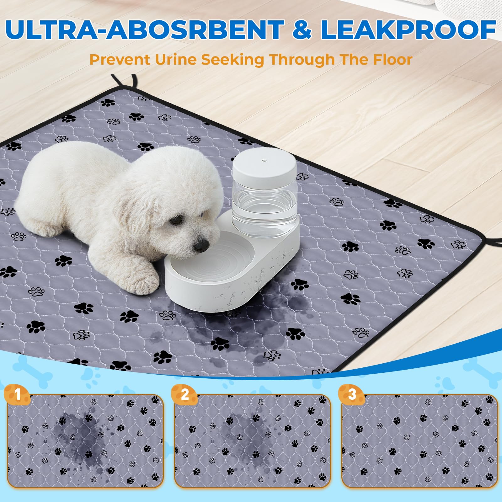 Washable Pee Pads For Dogs, 2 Pack 36''X48'' Superior Reusable Puppy Pads Pet Training Pads, Dog Waterproof Pad Protects Against