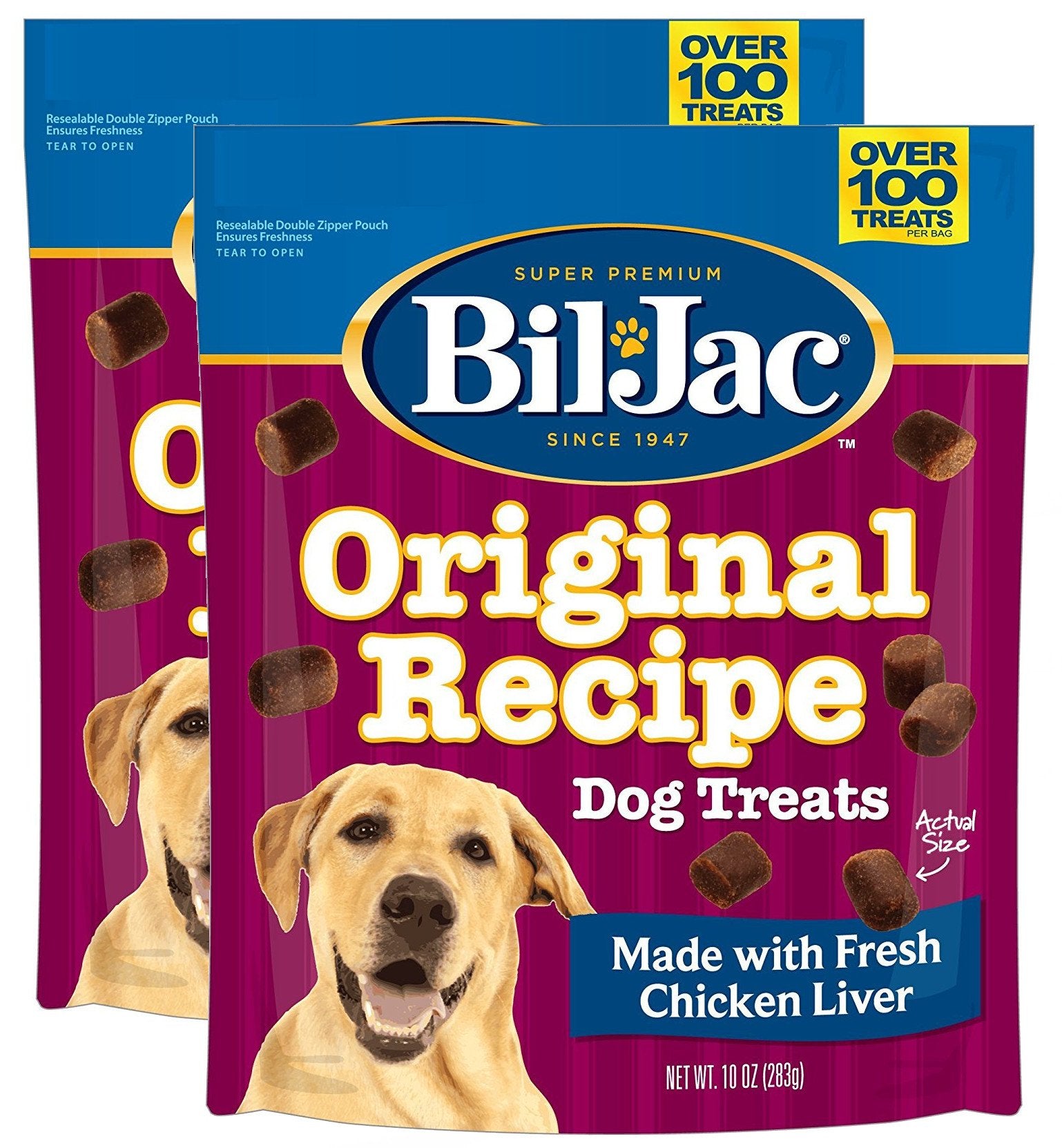 Bil-Jac Dog Treats - Original Recipe Chicken Liver Soft Puppy Training Treat Rewards, Resealable Double Zipper Pouch (Sizes Vary