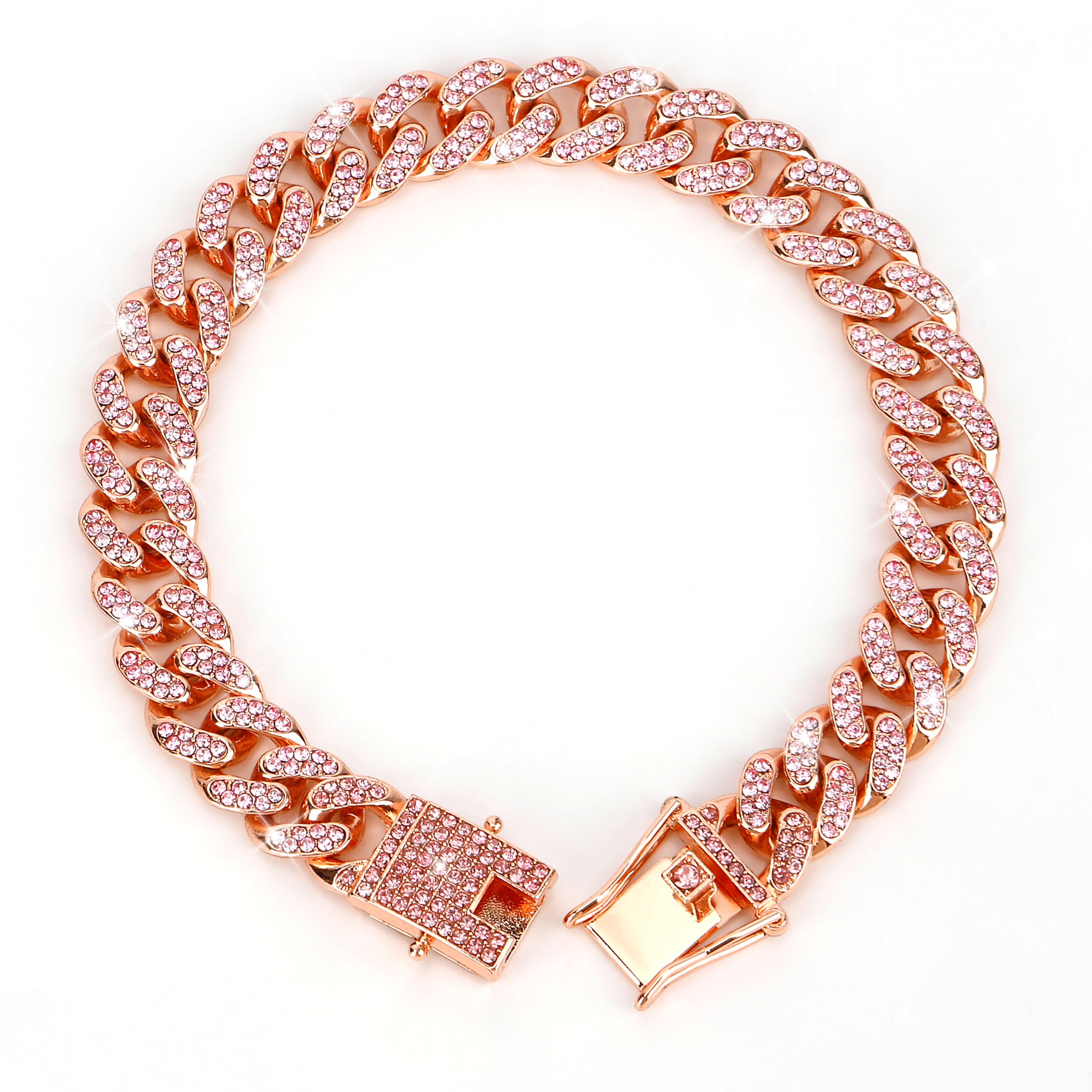 Pink Dog Collar For Female Dogs - Chihuahua, Small, Puppy Cuban Link Collar And Leash - Cute Spiked Cat Collar