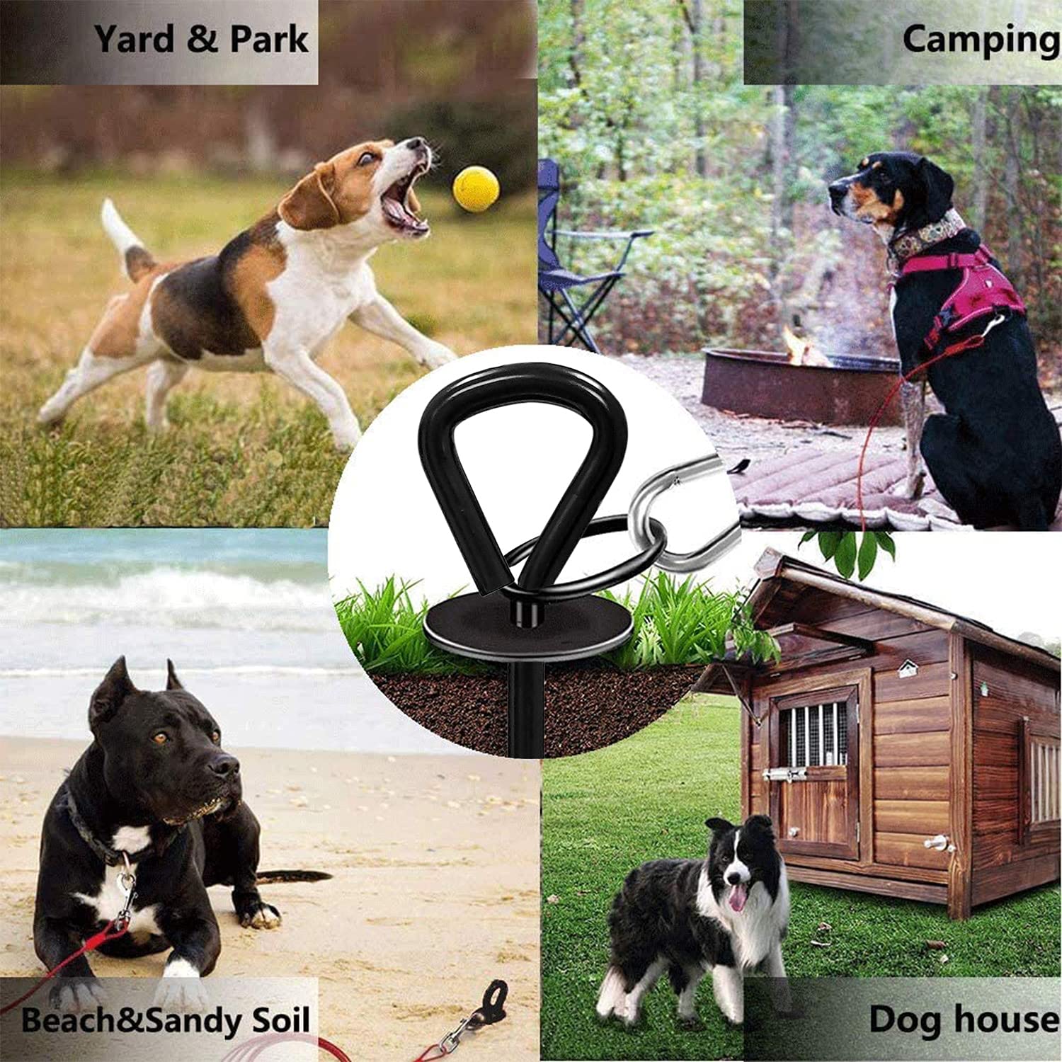 Shunai Dog Tie Out Cable And Stake - 30 Ft Heavy Dog Yard Leash - O Style Stake For Small Medium Large Dogs Up To 100 Lbs - Dog Stake For Outside Yard Beach Lawn
