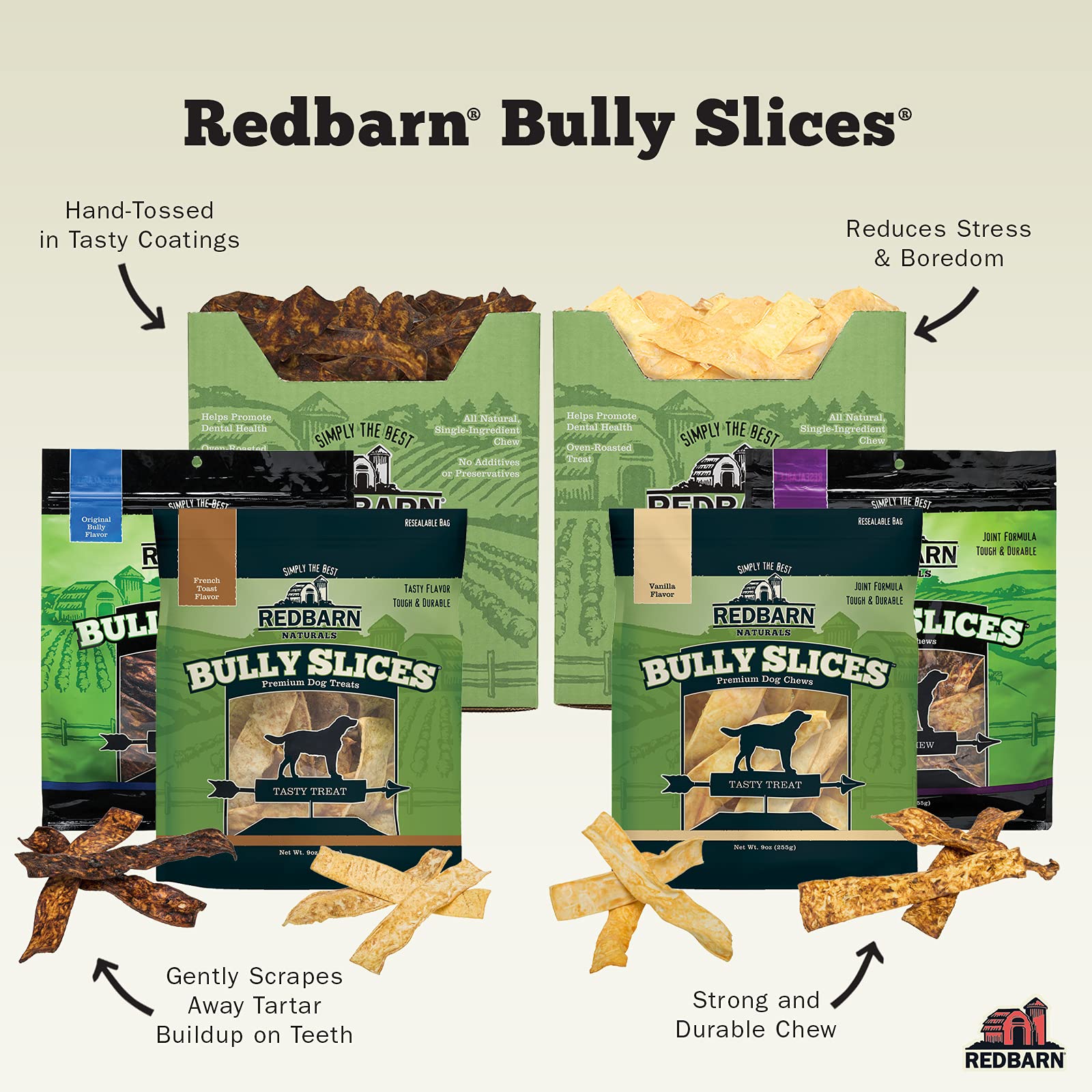 Redbarn Bully Slices for Dogs | Highly Palatable, Long-Lasting Natural Dental Treats with Functional Ingredients, 9 oz. (Pack of