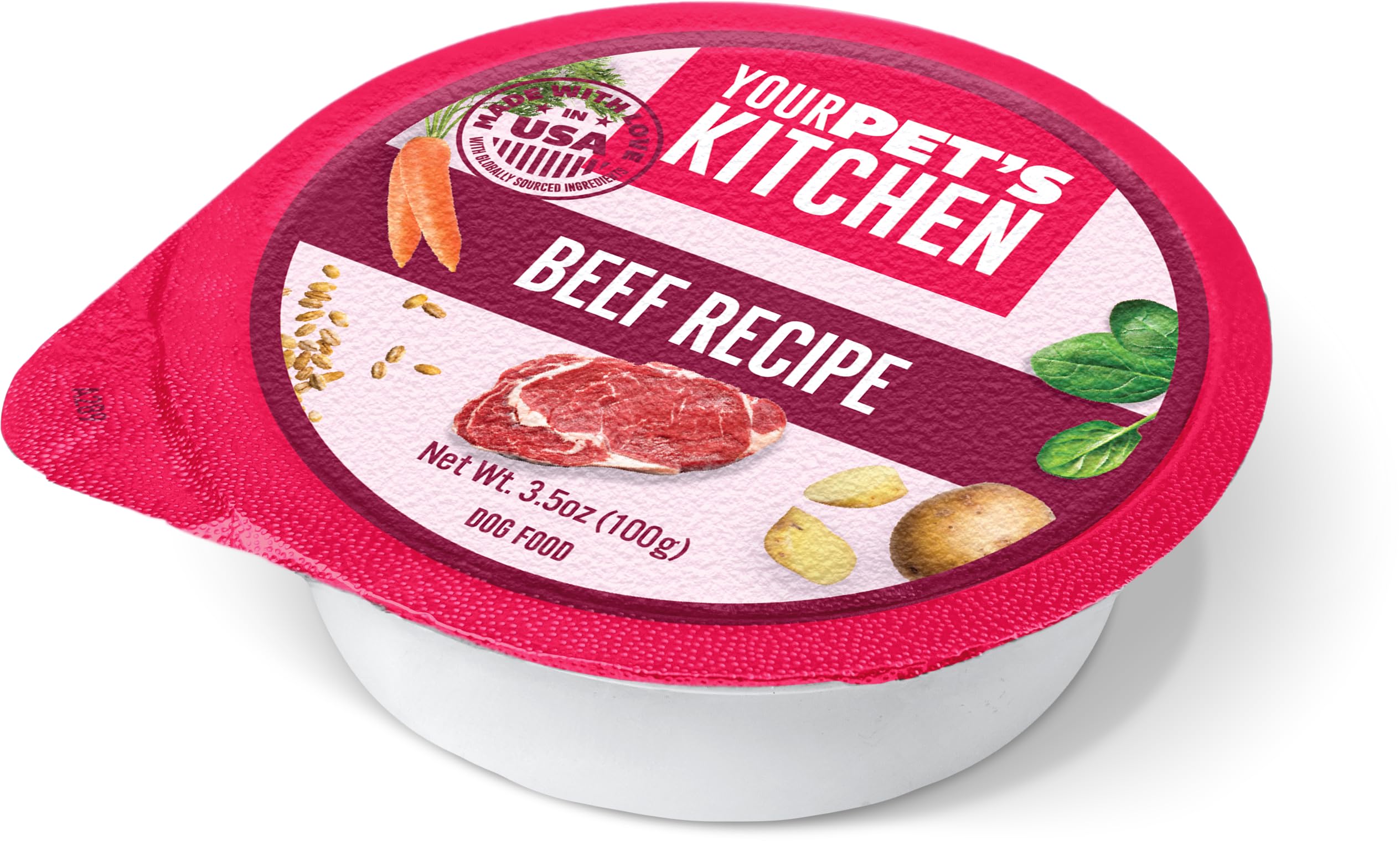 Your PETS Kitchen Wet Dog Food Cups, Beef Recipe - 3.5 oz Cups (Pack of 12), Made in The USA with Real Beef