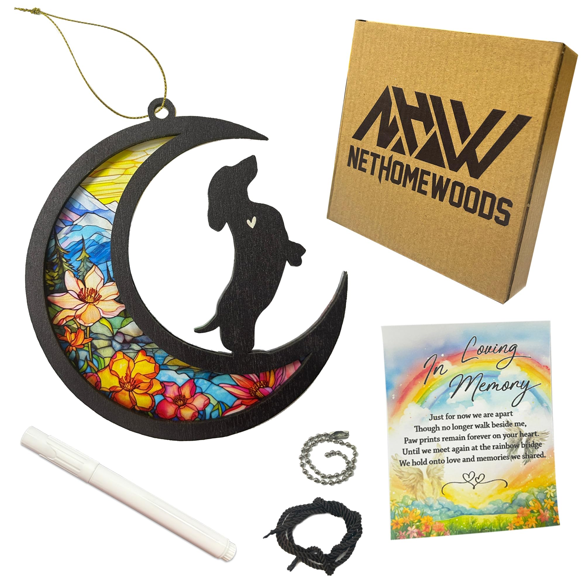 Nethomewoods Dachshund Dog Memorial Suncatcher, Personalized Dachshund Memorial With Name Date, Rainbow Bridge Dog Sympathy Card